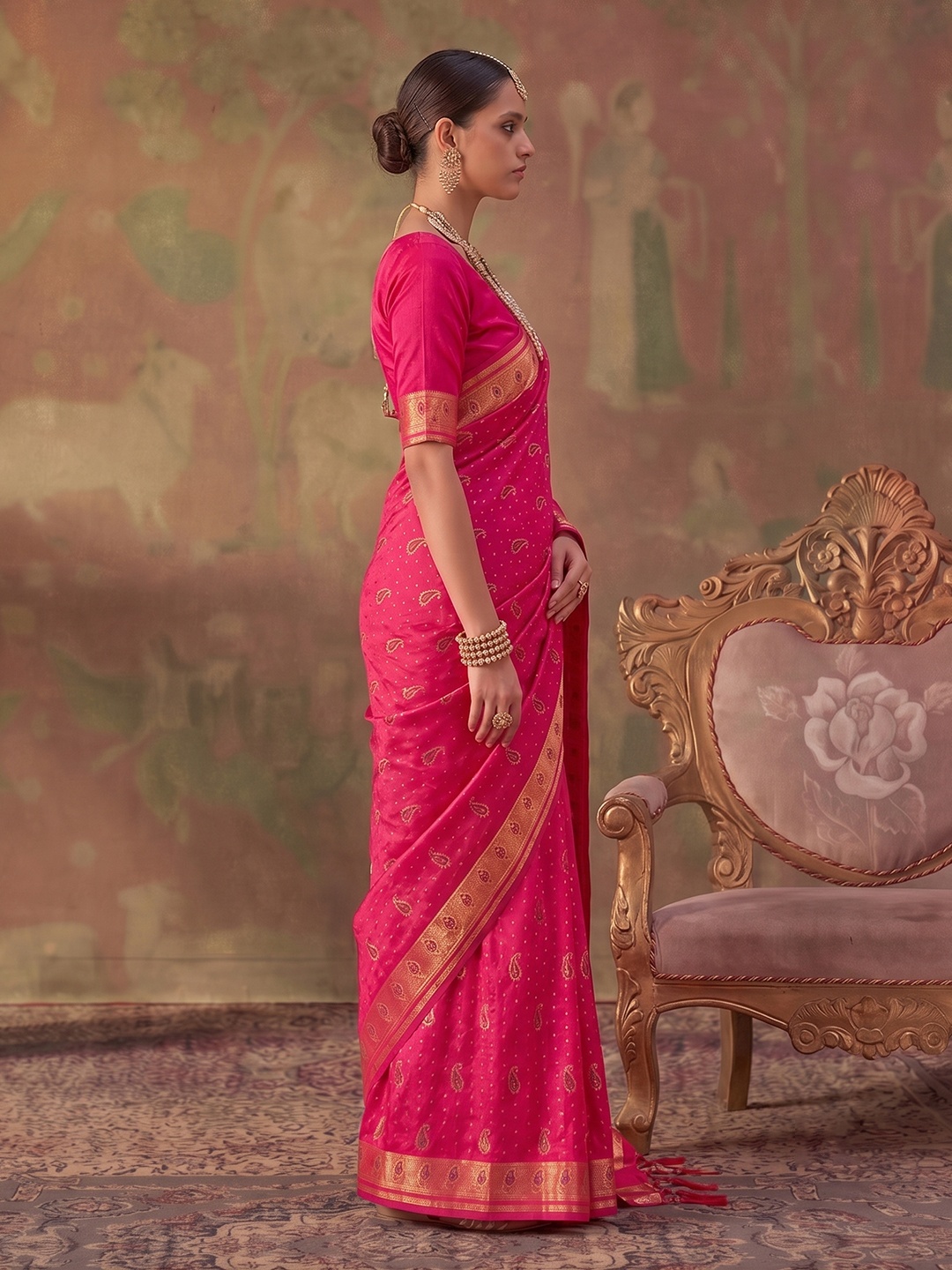 Rani Pink Paisley Woven Soft Silk Saree