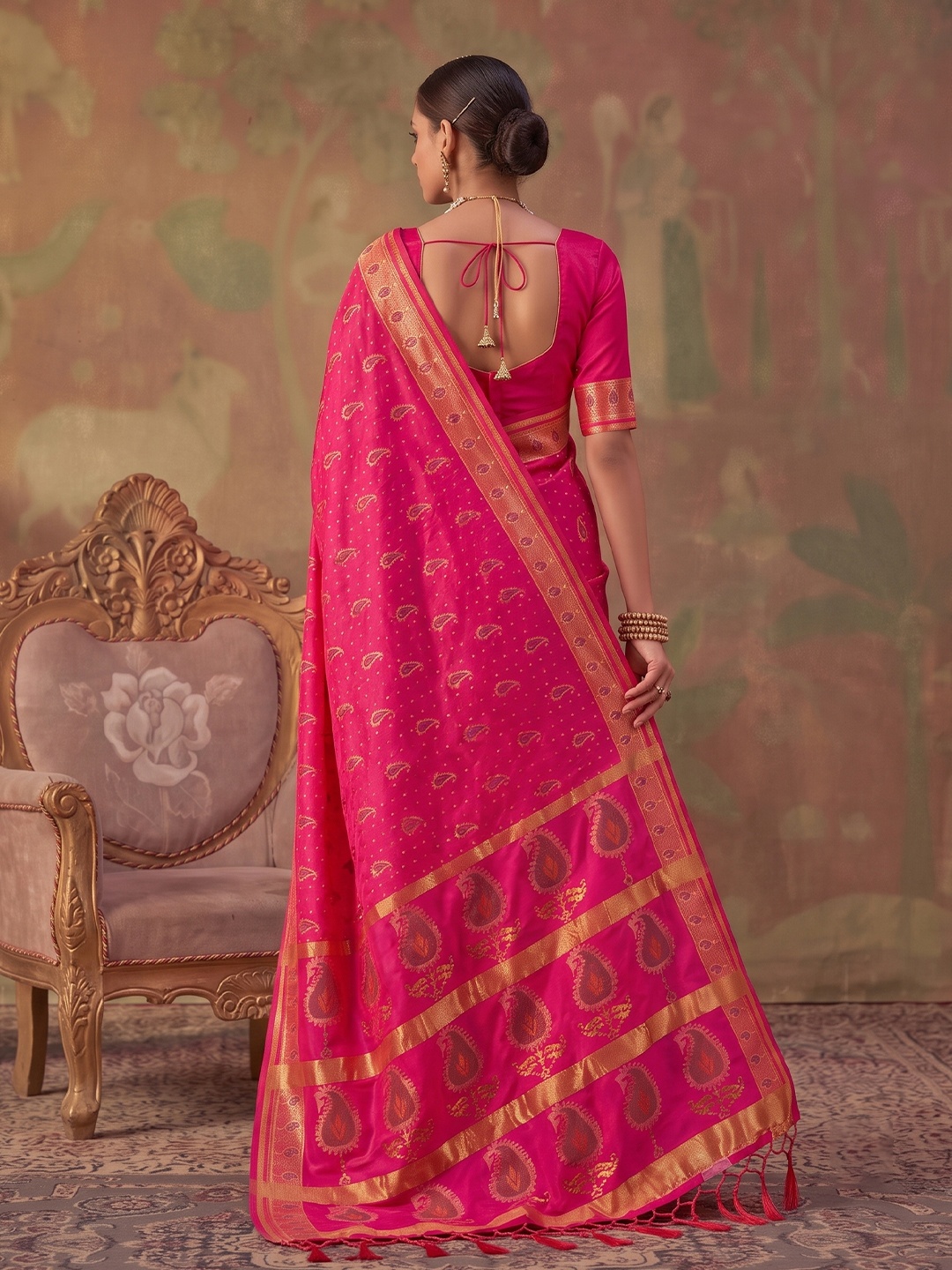 Rani Pink Paisley Woven Soft Silk Saree