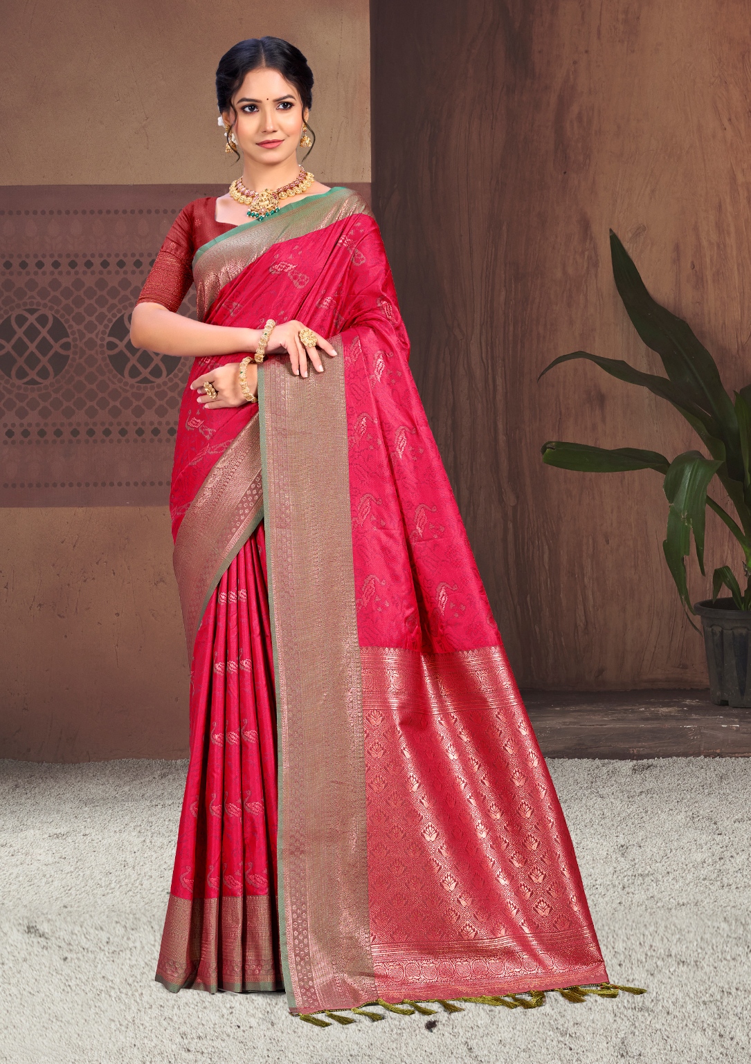Rani Pink Paisley Woven Soft Silk Saree