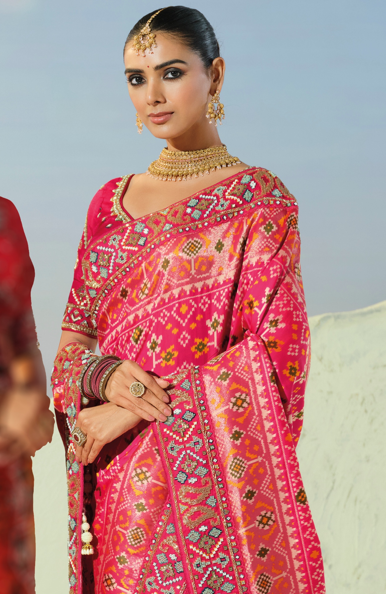 Rani Pink Patola Moti Pure Patan Regal Saree — alternate view