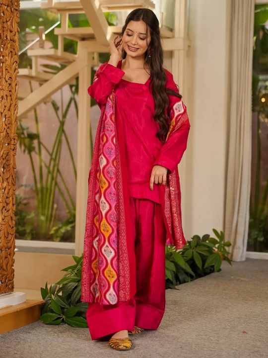 Rani Pink Printed Patiala Suit