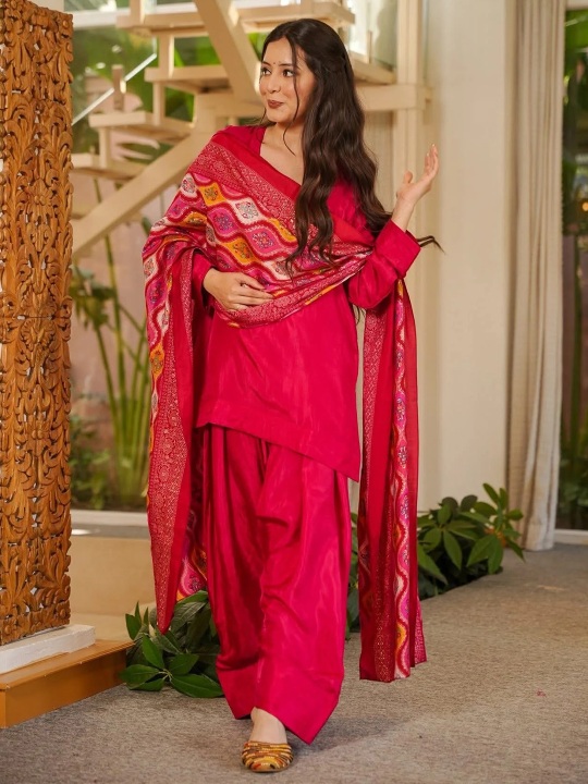 Rani Pink Printed Patiala Suit