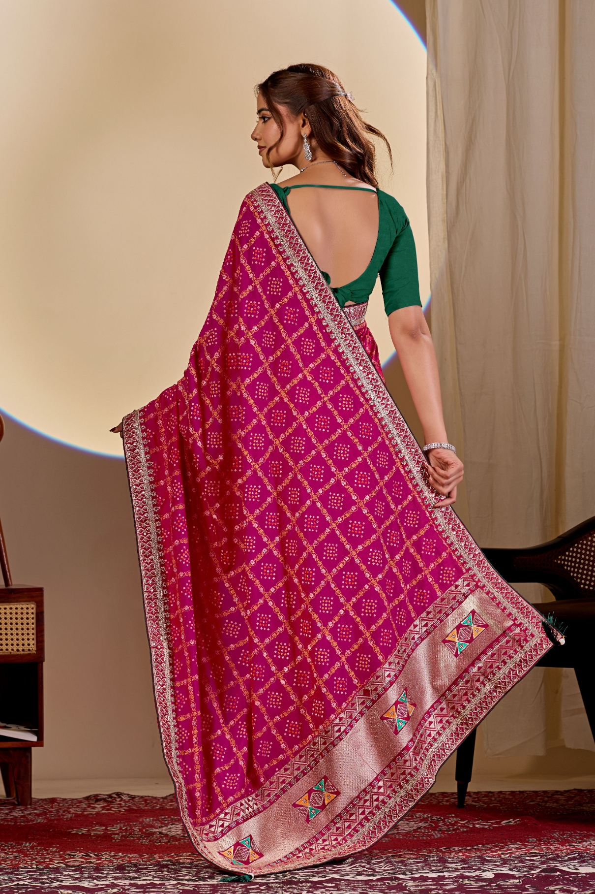 Rani Pink Printed Vichitra Saree — alternate view