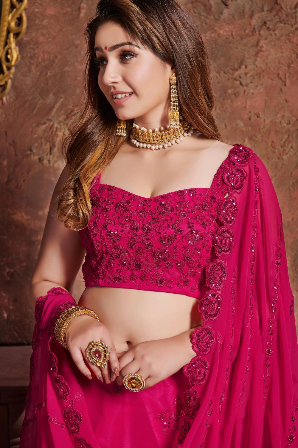 Rani Pink Sequins Embroidered Georgette Lehenga Choli