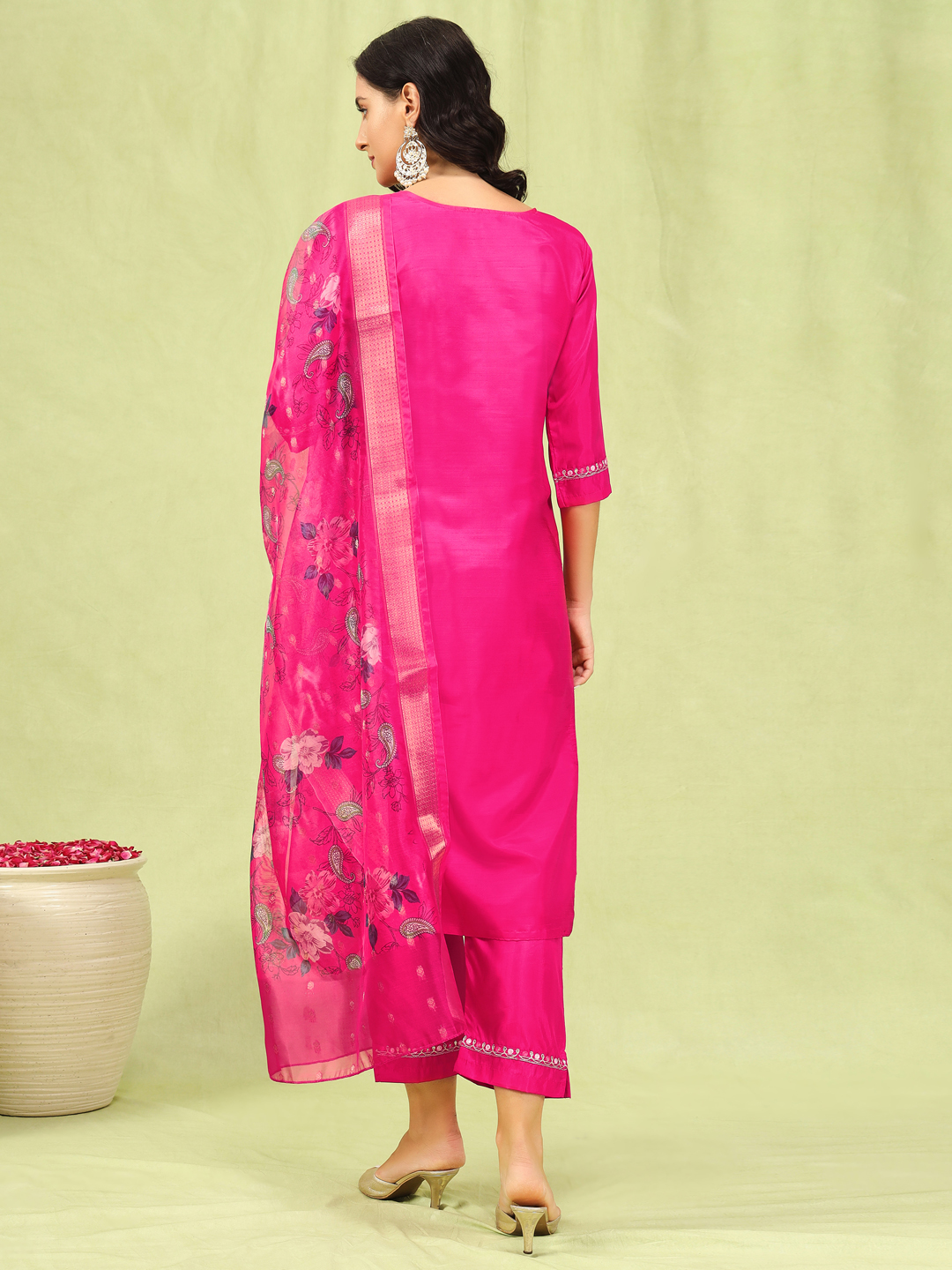 Rani Pink Silk Blend Embroidered Readymade Salwar — alternate view