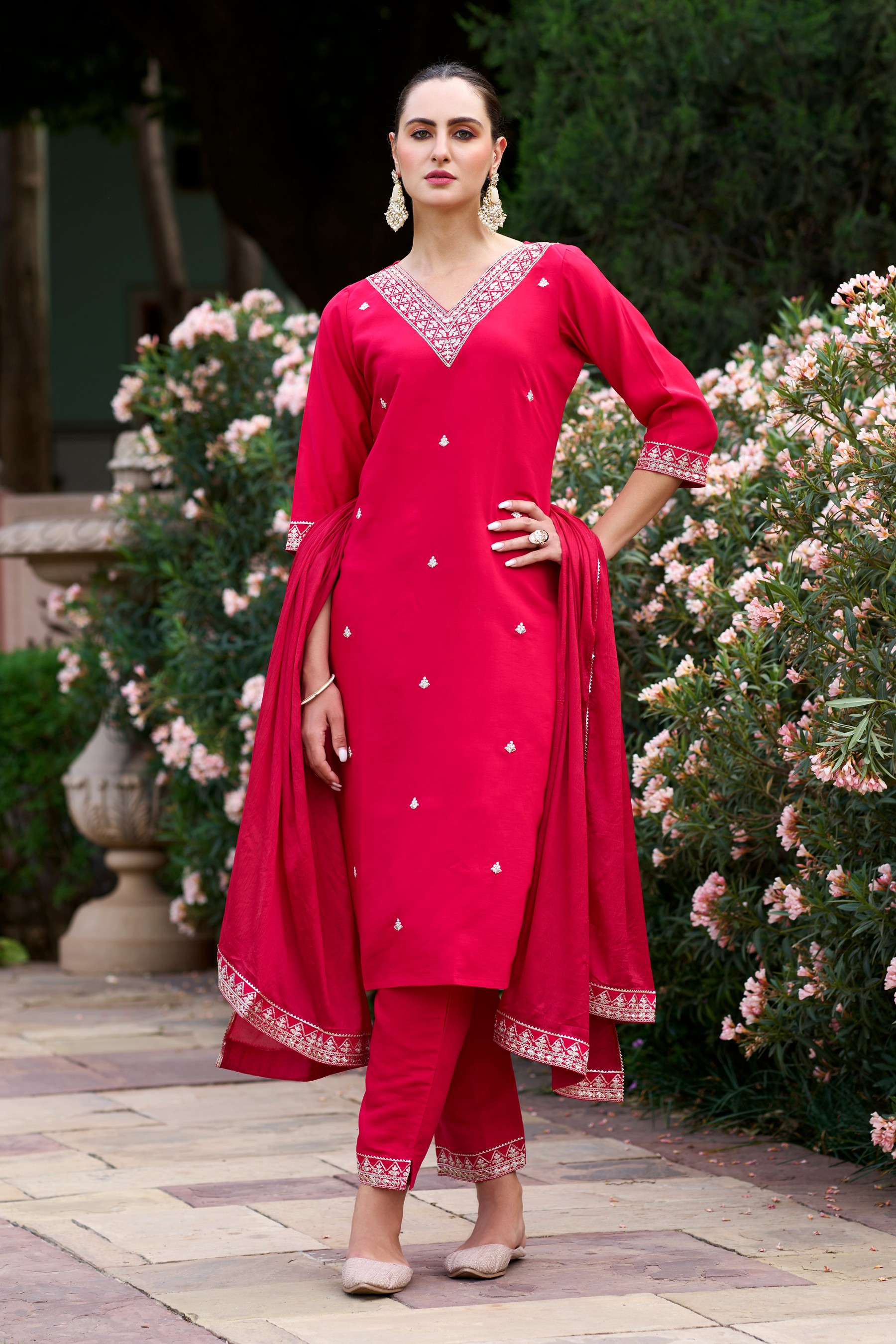 Rani Pink Silk Blend Embroidered Salwar Suit
