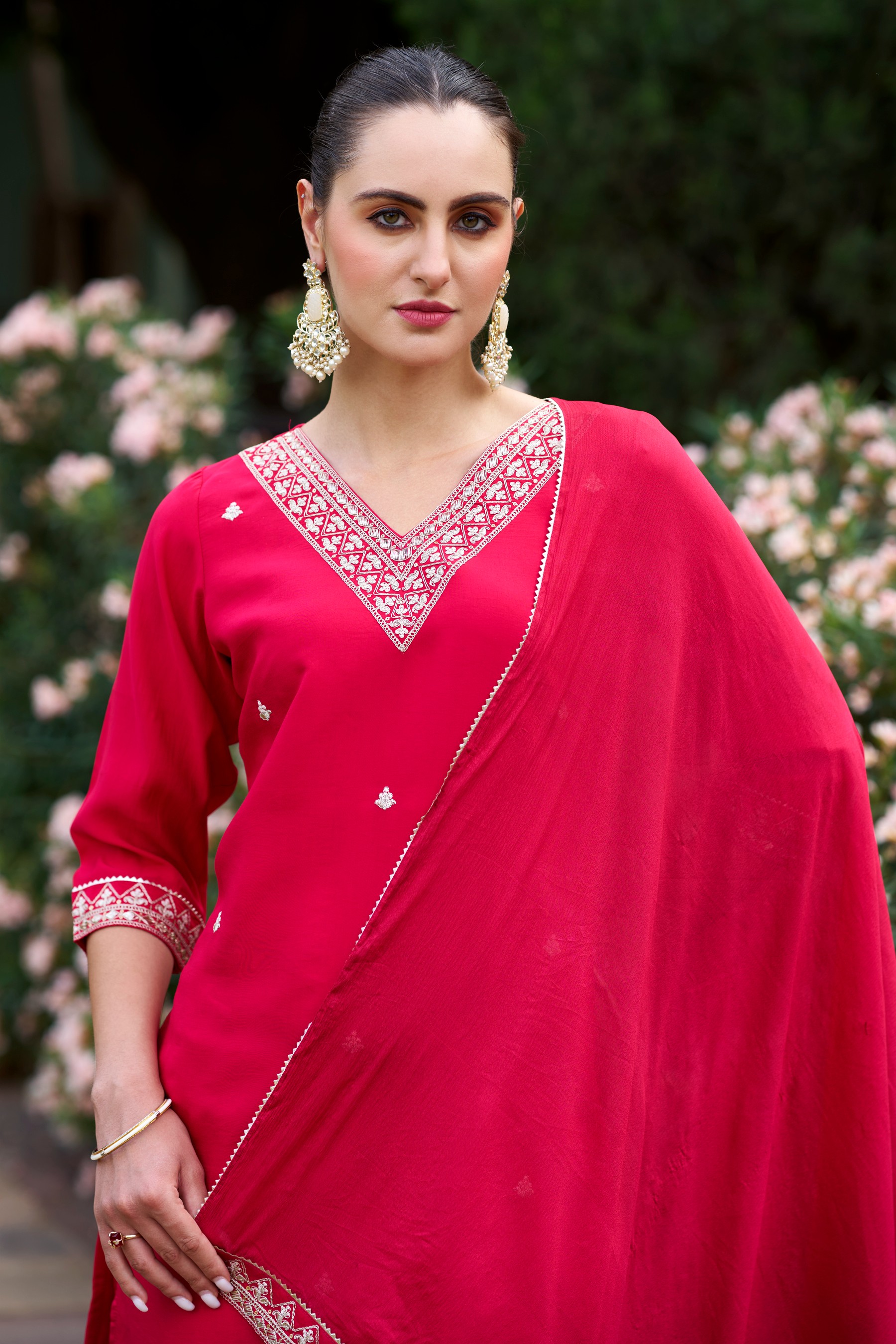 Rani Pink Silk Blend Embroidered Salwar Suit