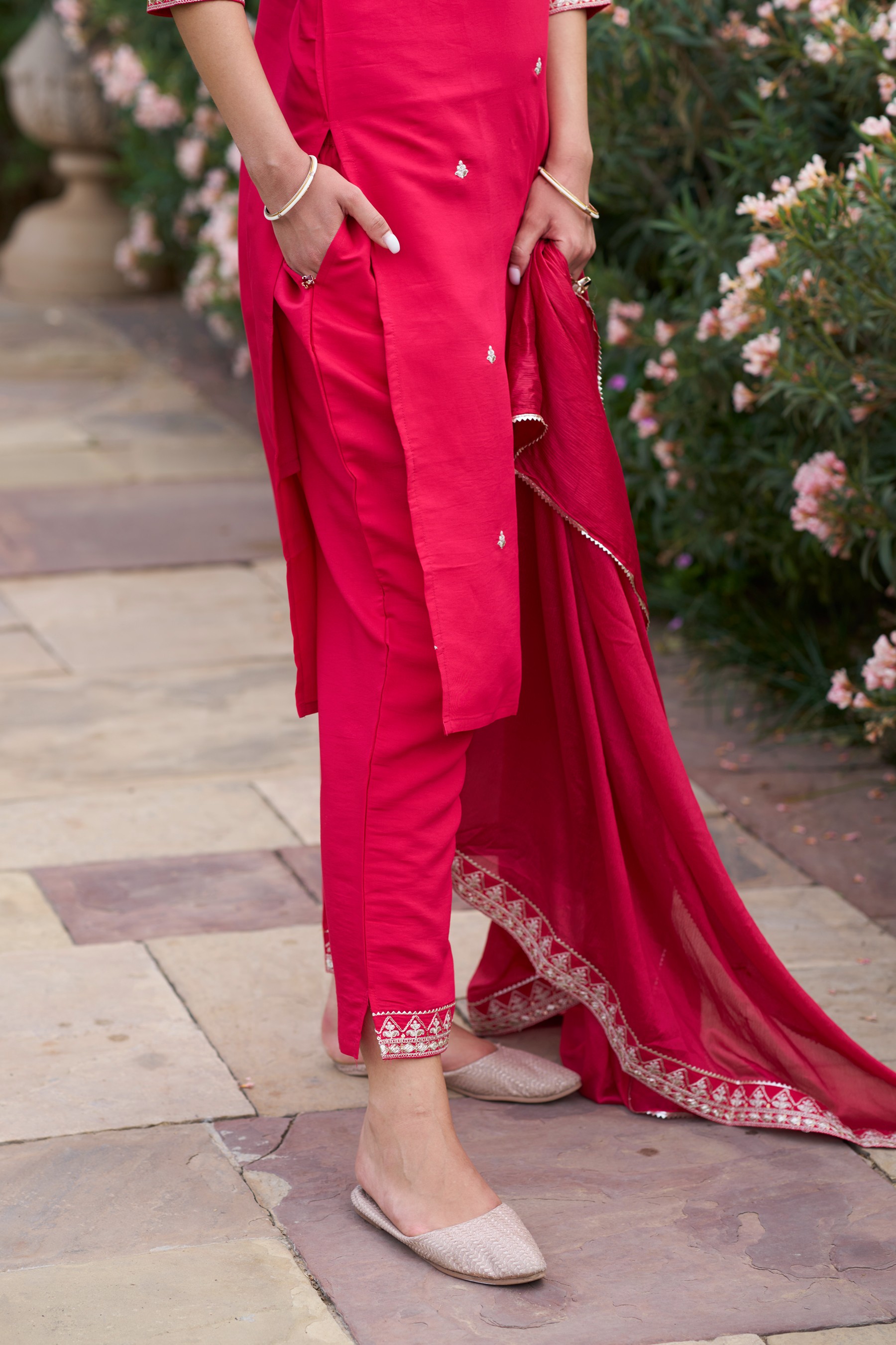 Rani Pink Silk Blend Embroidered Salwar Suit