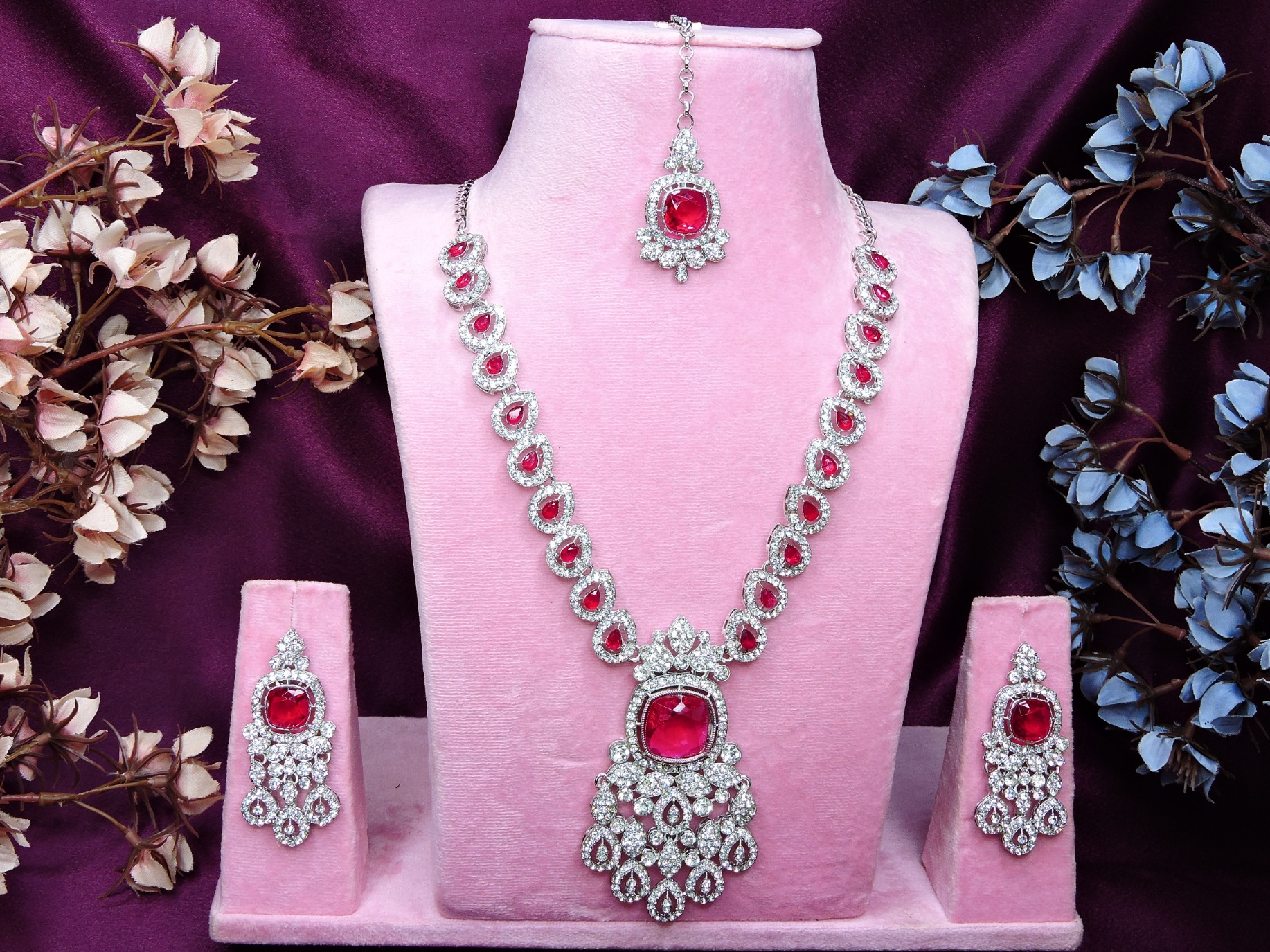Rani Pink Stone Alloy Necklace Set — alternate view