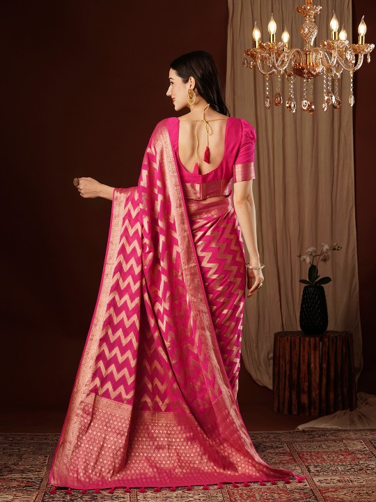 Rani Pink Zigzag Zari Woven Georgette Saree — alternate view
