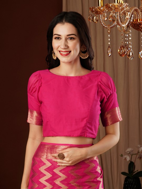 Rani Pink Zigzag Zari Woven Georgette Saree