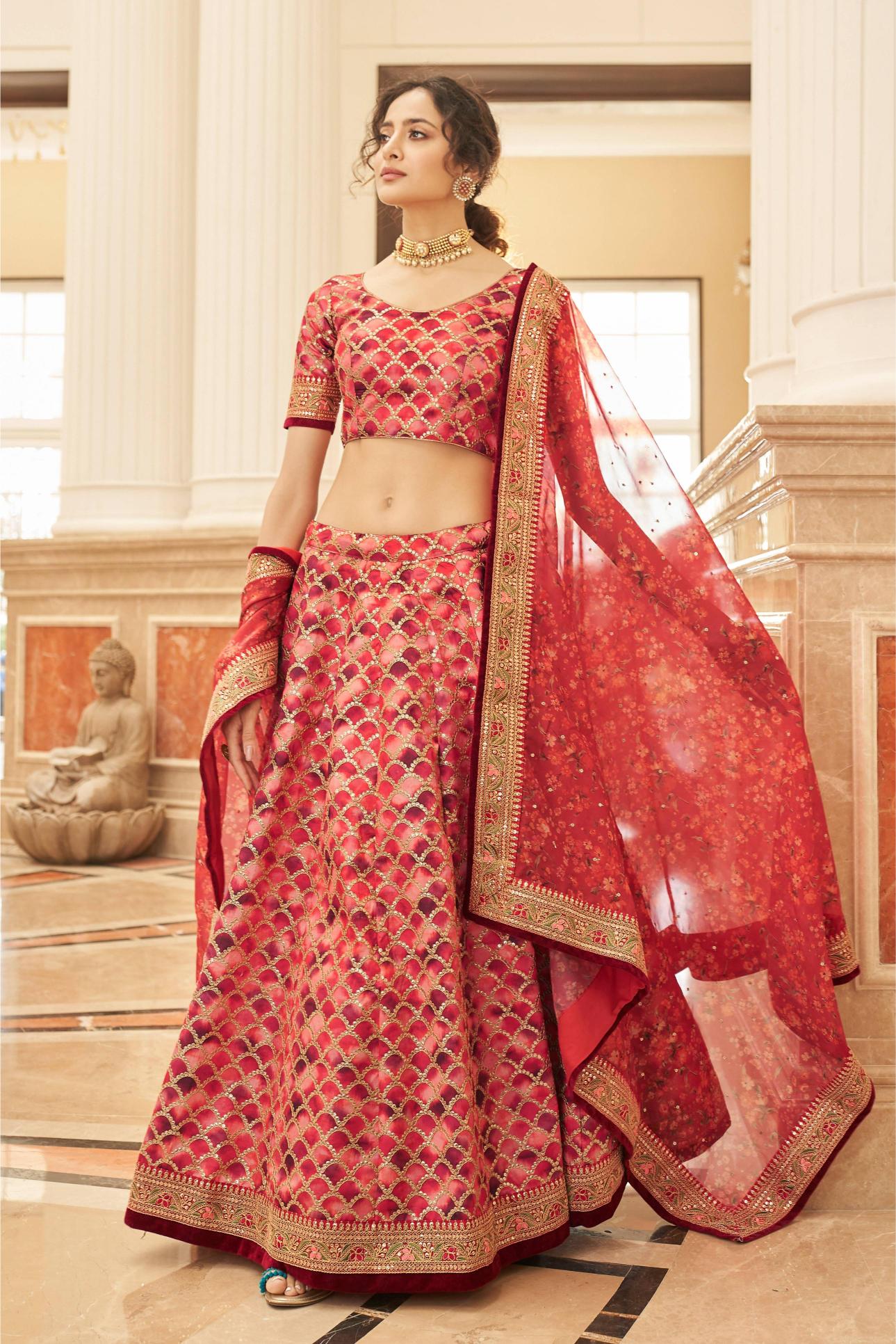 Red Art Silk Lehenga Choli — alternate view