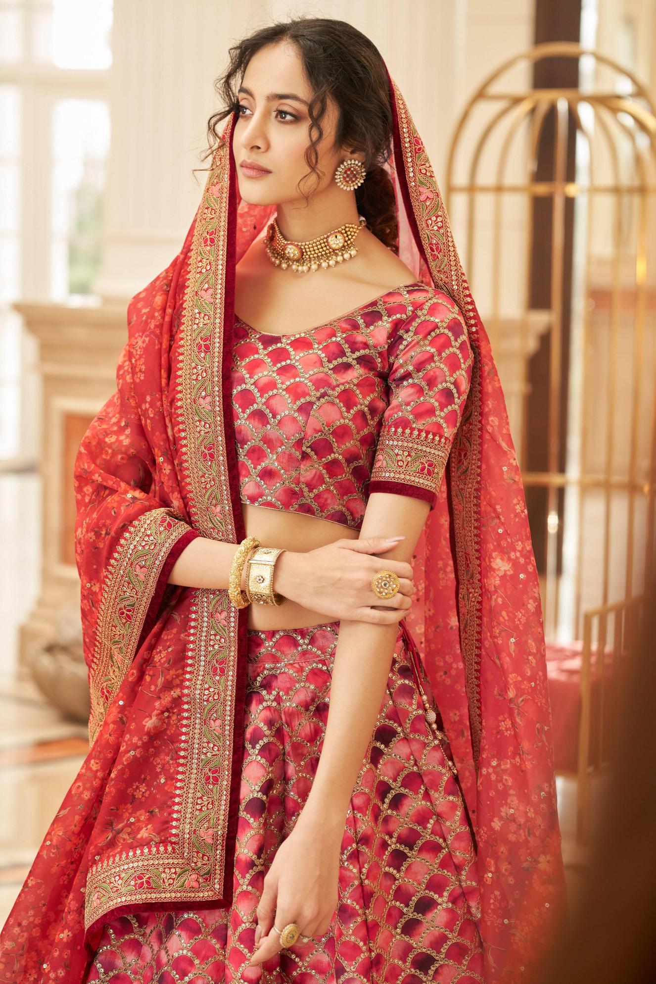 Red Art Silk Lehenga Choli