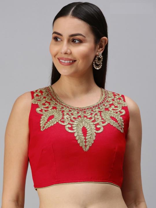 Red Art Silk Readymade Blouse