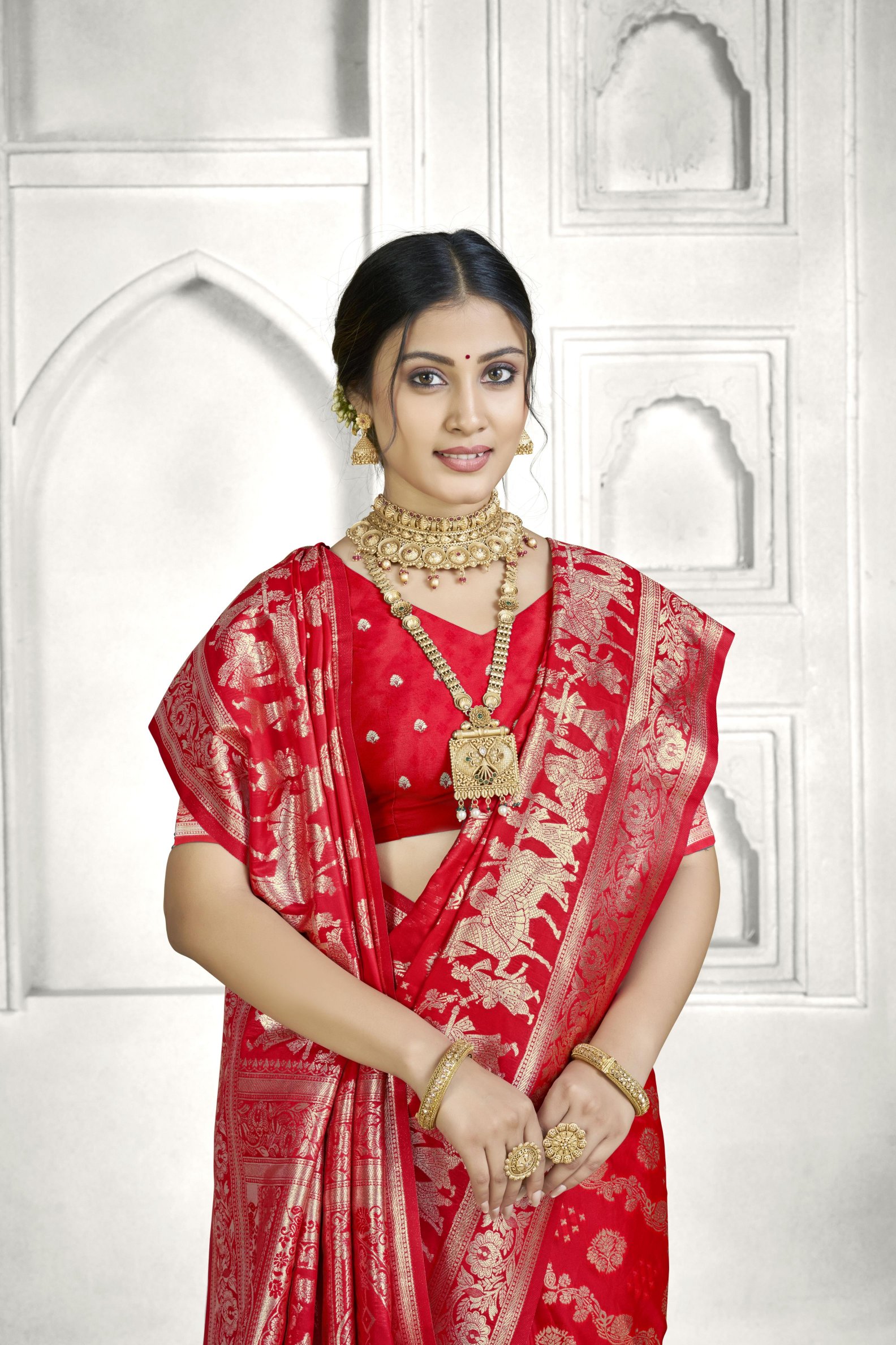 Red Banarasi Silk Saree with Traditional Buta Pallu