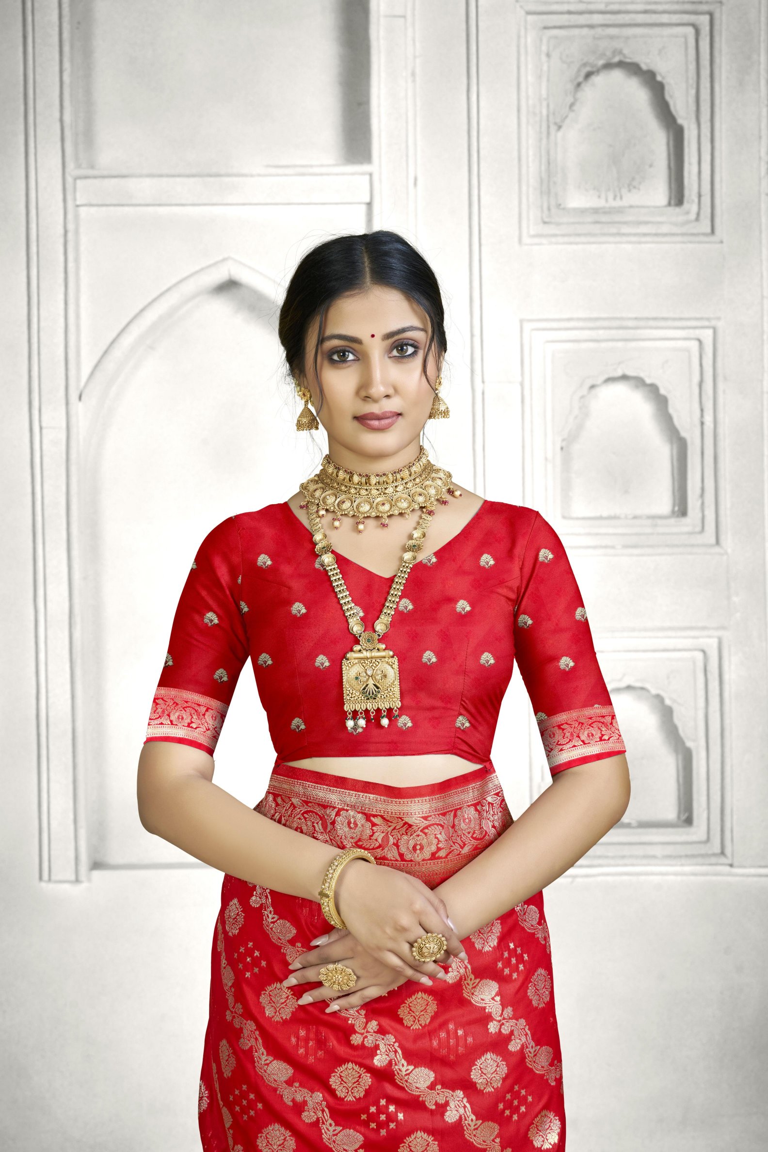 Red Banarasi Silk Saree with Traditional Buta Pallu