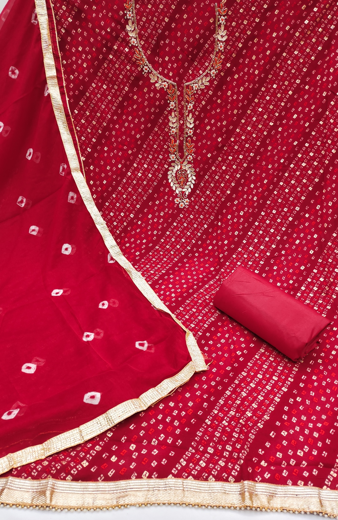 Red Bandhani Designer Printed Jam Cotton Straight Salwar Suit