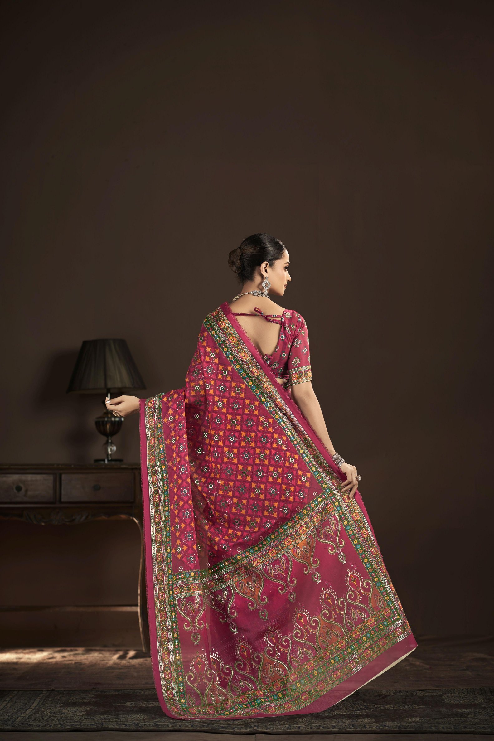 Red Beige Crepe Silk Foil Printed Saree — alternate view