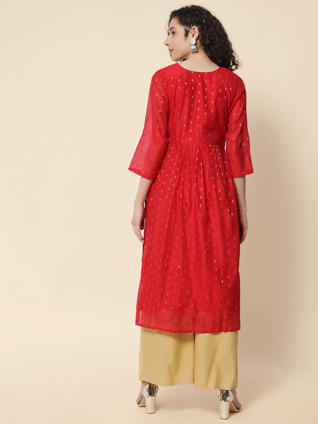 Red Chanderi Modal Embroidered Kurti — alternate view