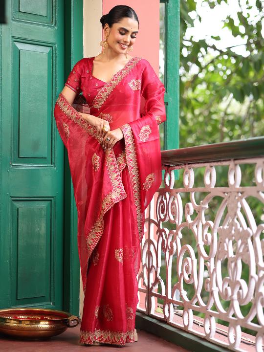 Red Chiffon Designer Saree