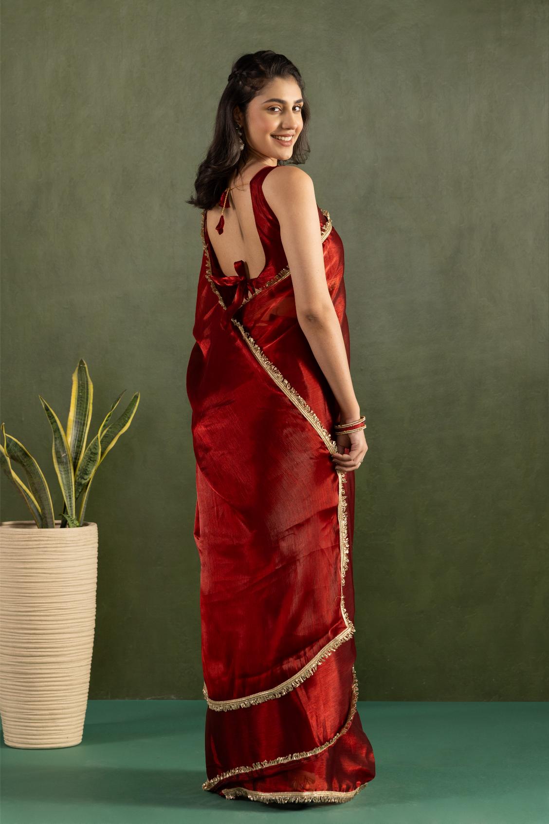 Red Chiffon Ready To Wear Saree — alternate view
