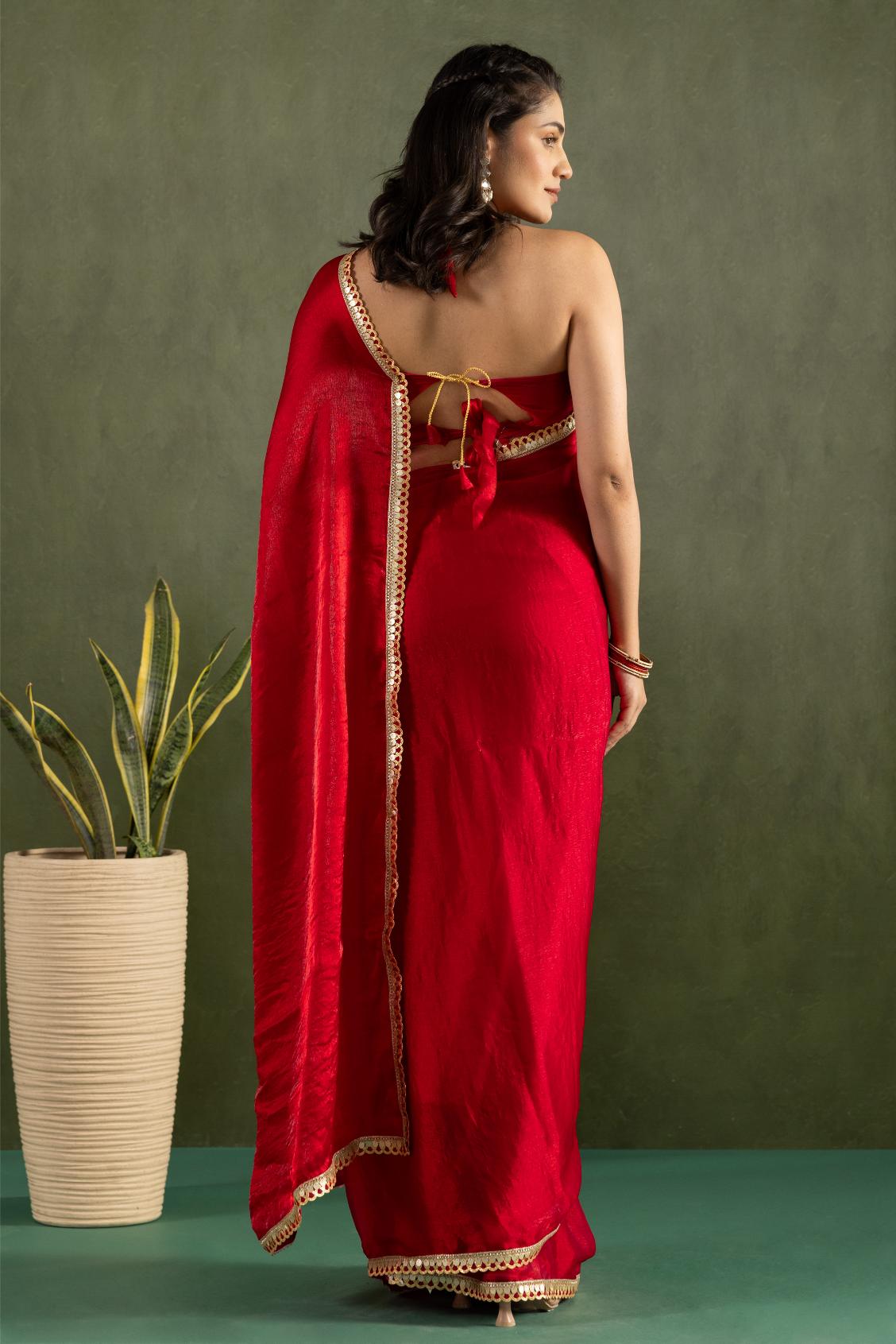 Red Chiffon Ready To Wear Saree — alternate view