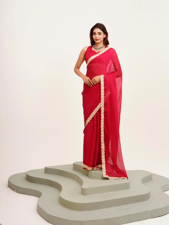 Red Chiffon Saree