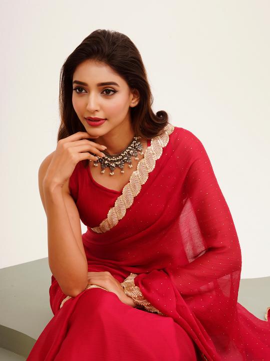 Red Chiffon Saree