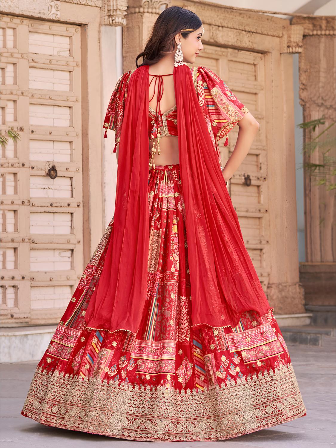 Red Chinnon Silk Lehenga Choli — alternate view