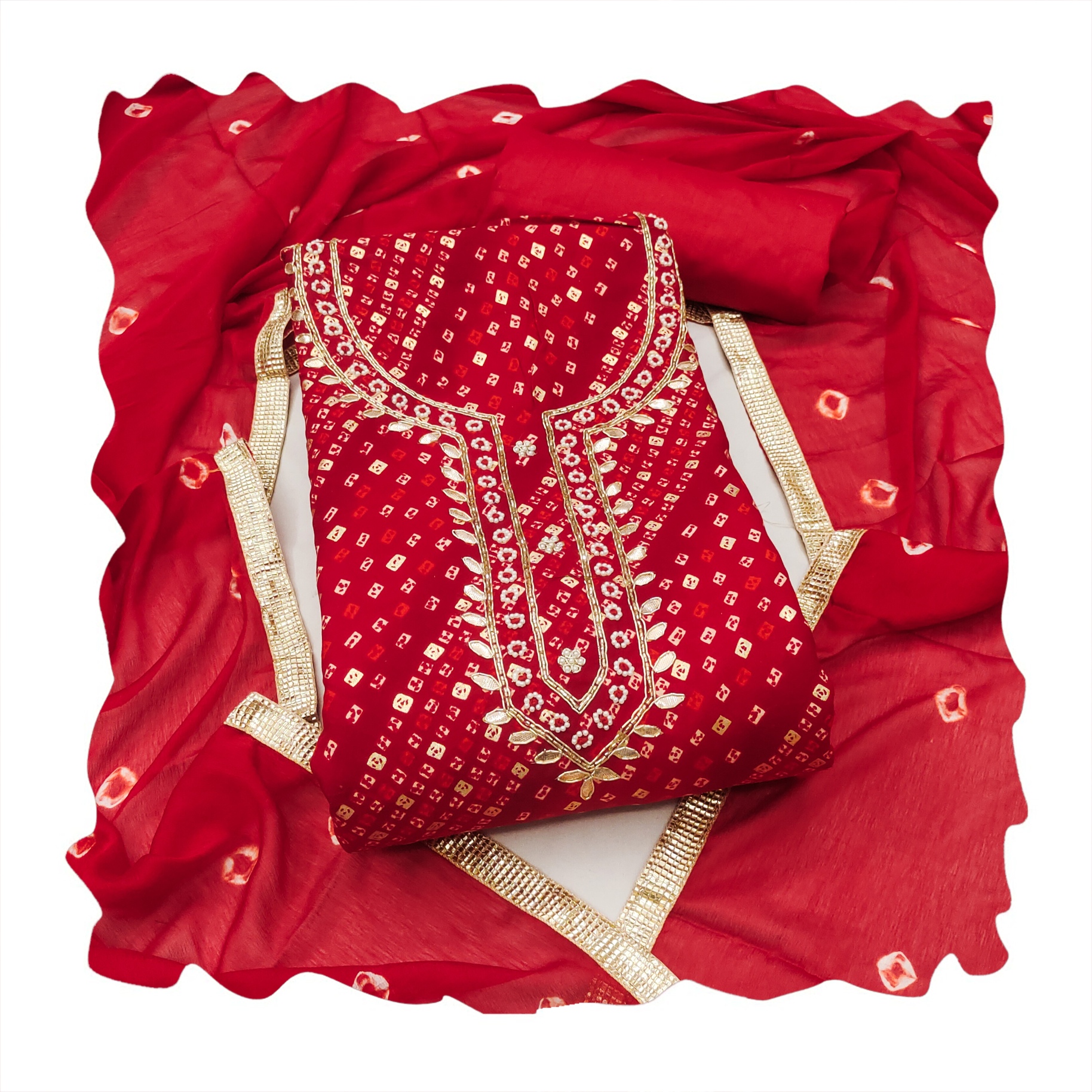 Red Classic Cotton Festive Print Salwar Suit — alternate view