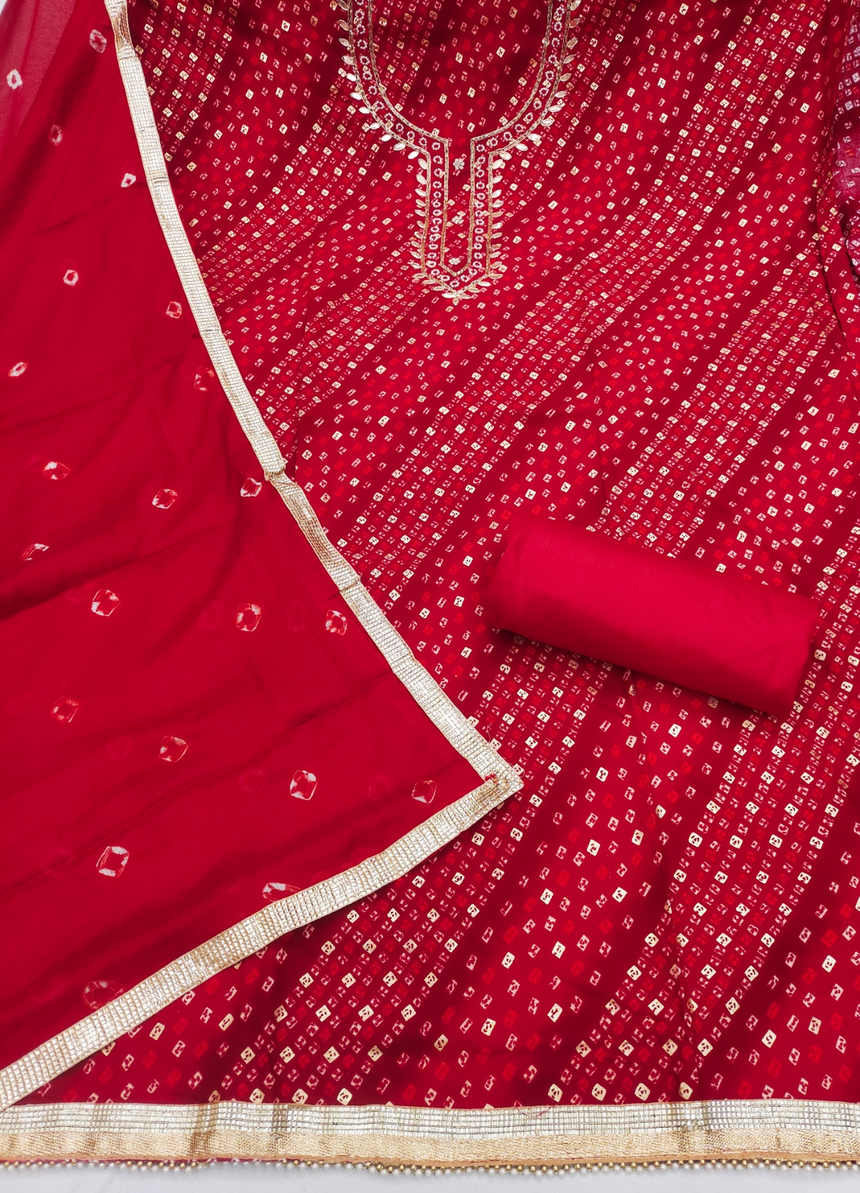Red Classic Cotton Festive Print Salwar Suit