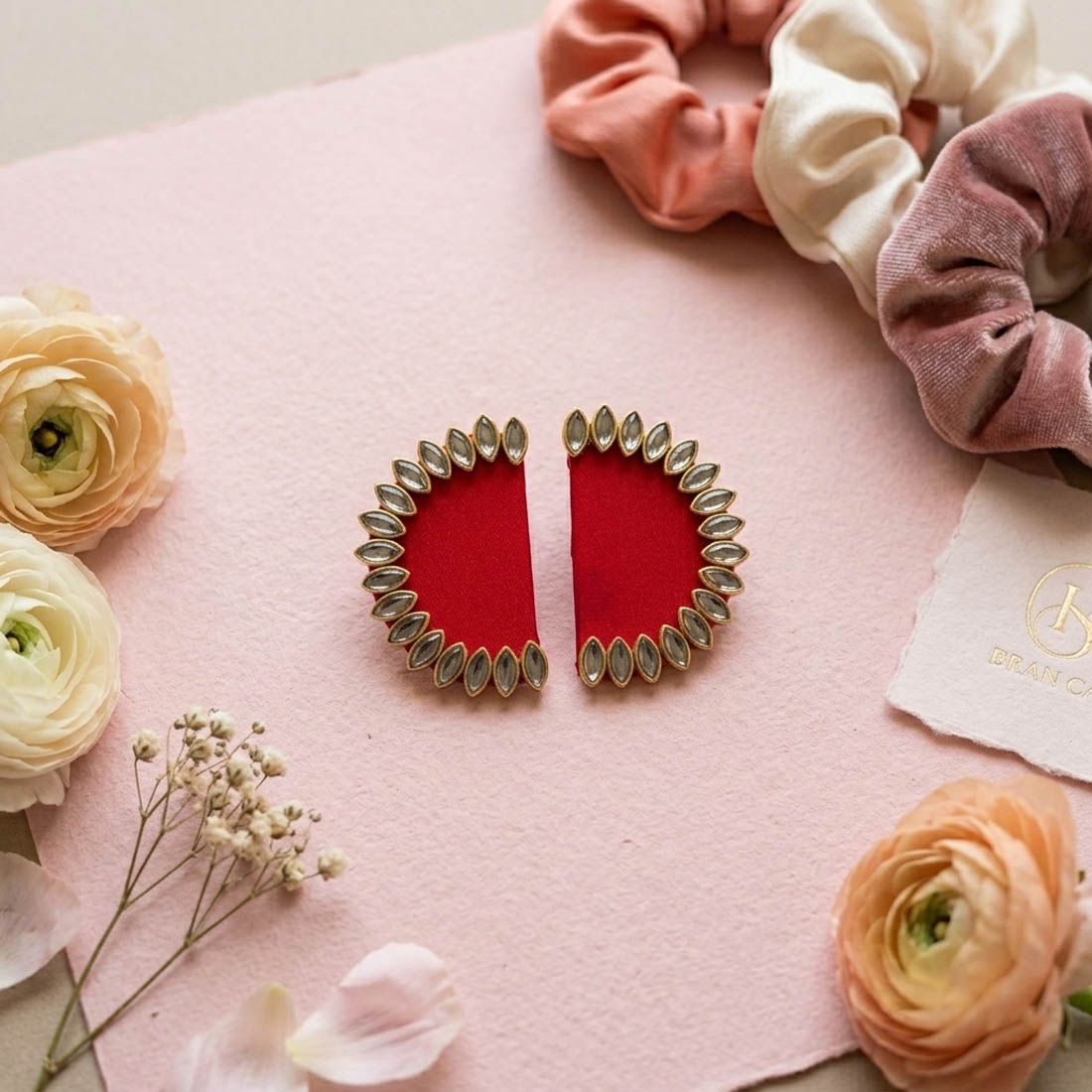 Red Contemporary Stone Stud Earrings
