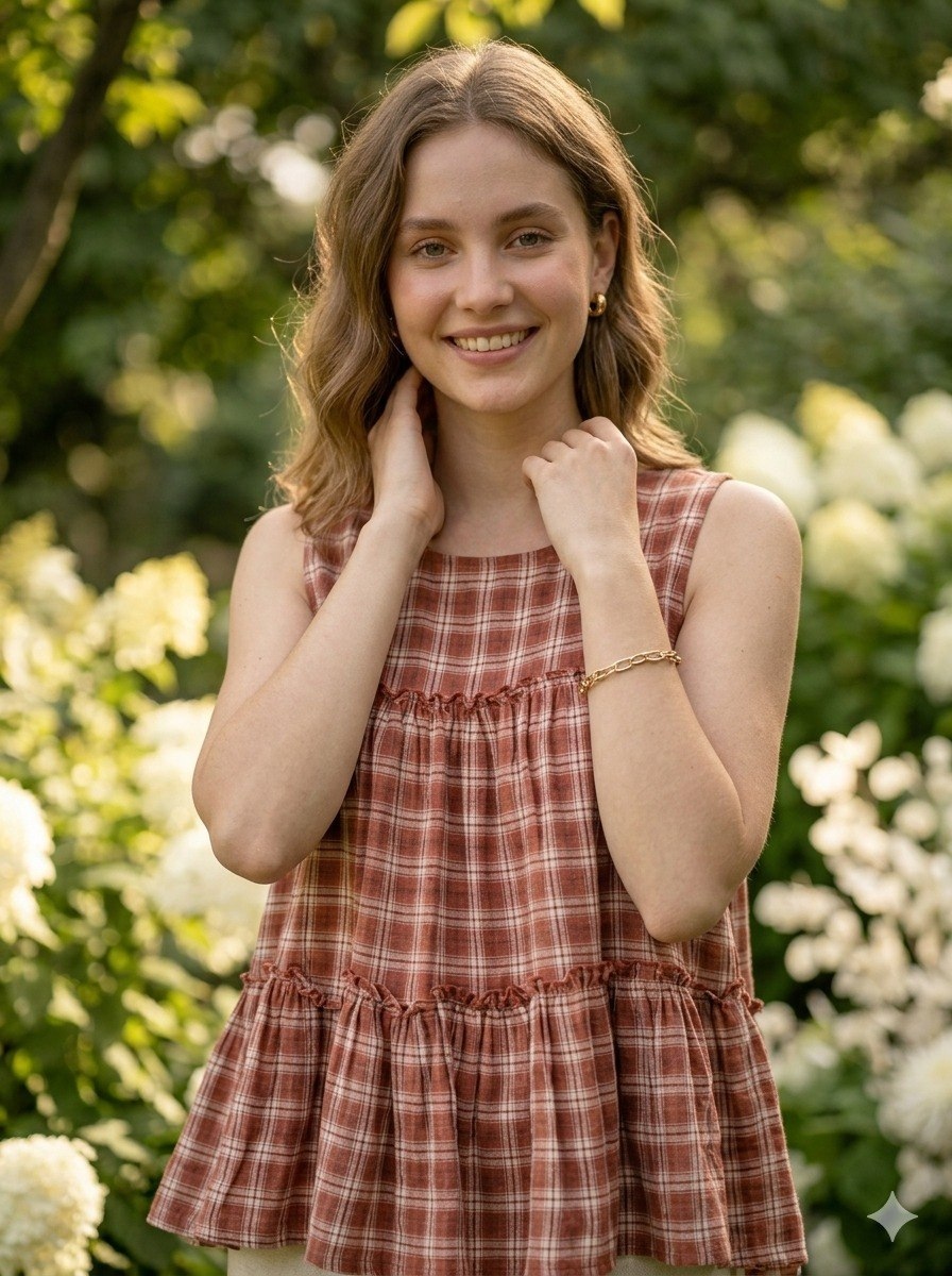 Red Cotton Checked Tiered Co-Ord Set