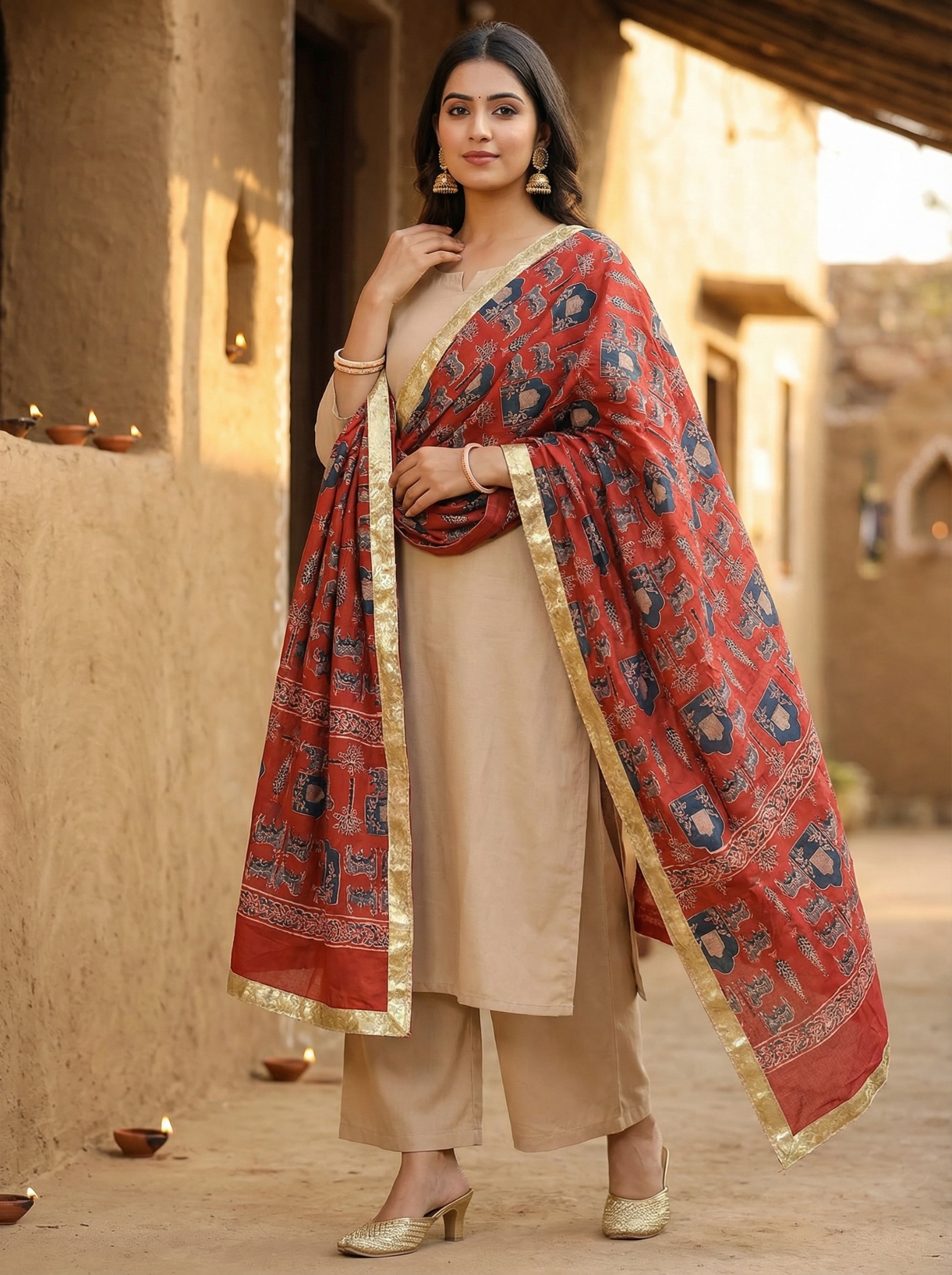 Red Designer Digital Printed Cotton Printed Dupatta