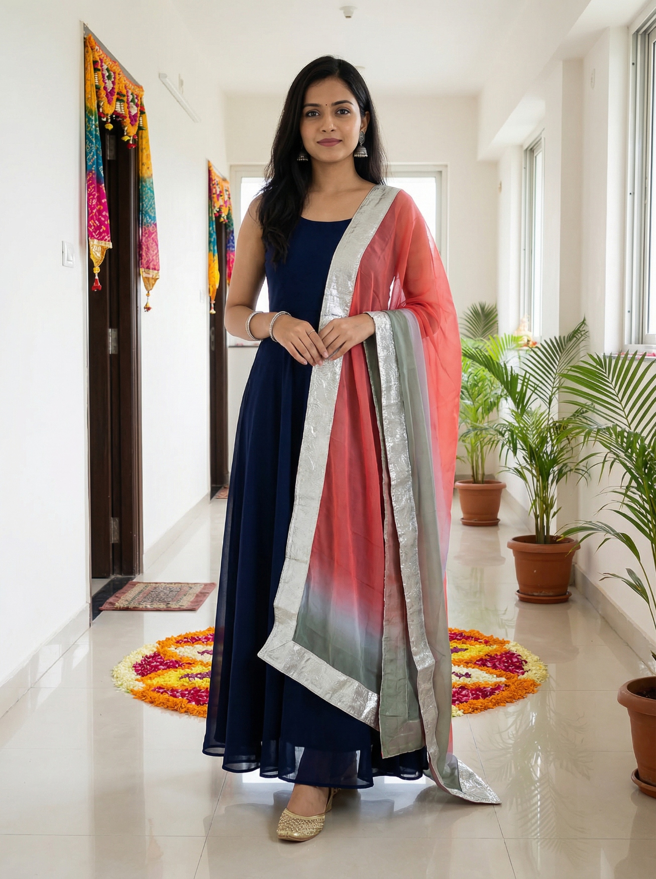 Red Designer Digital Printed Organza Dupatta