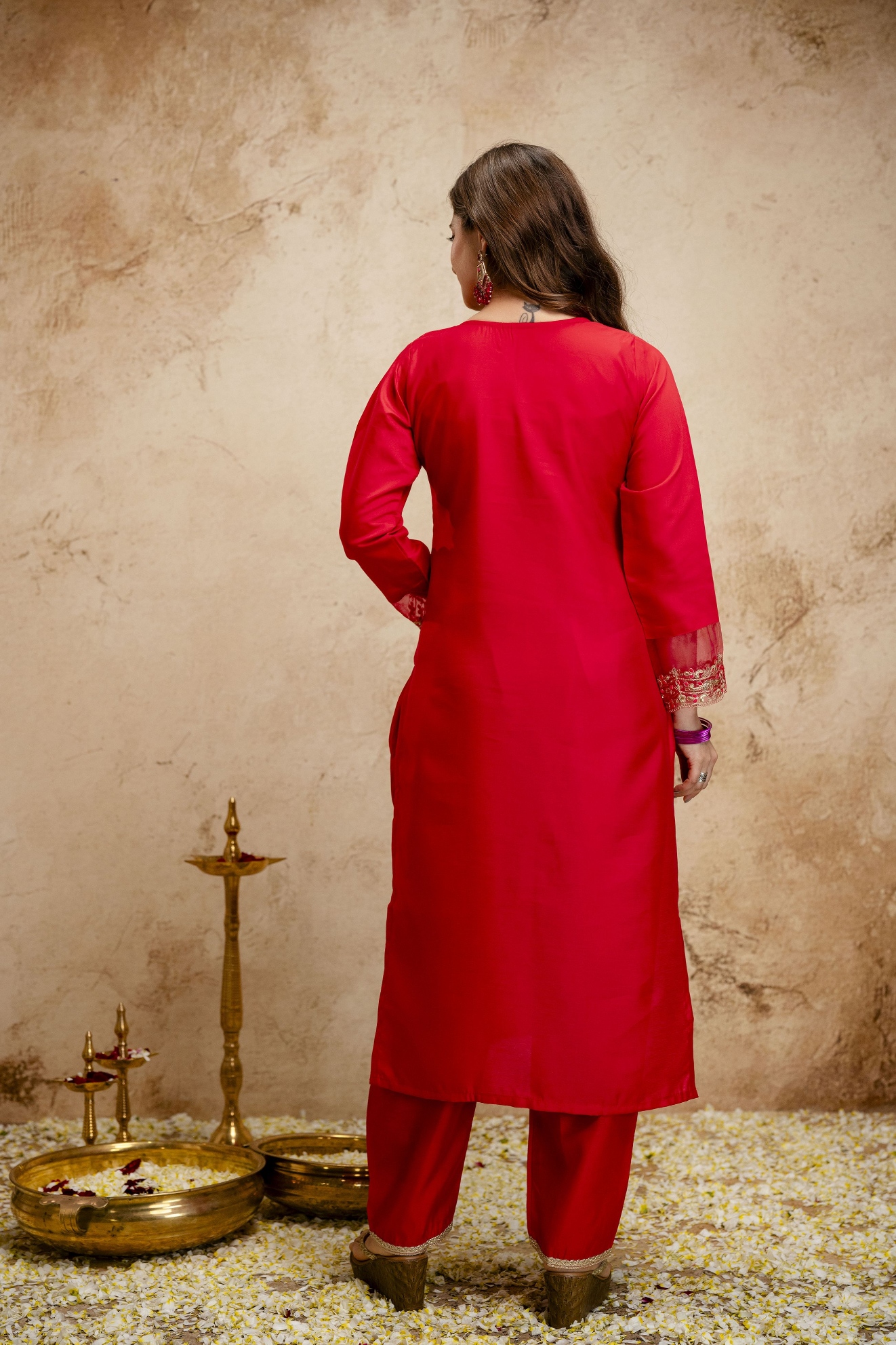 Red Designer Embroidered Chanderi Salwar Suit — alternate view
