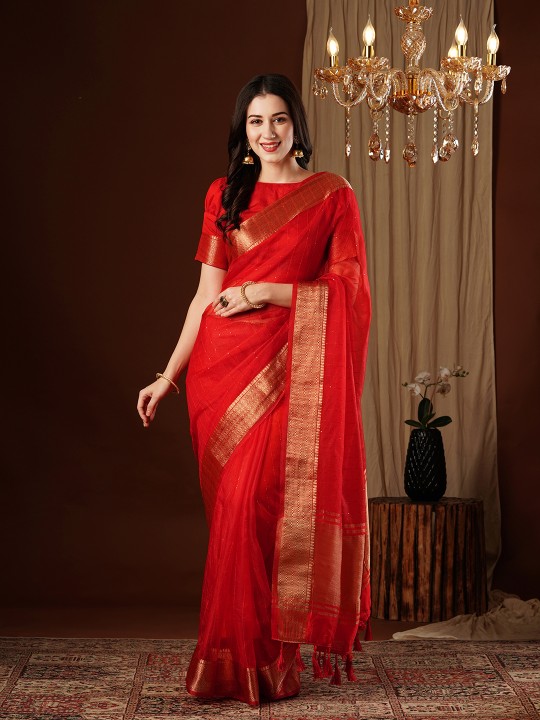Red Designer Organza Saree