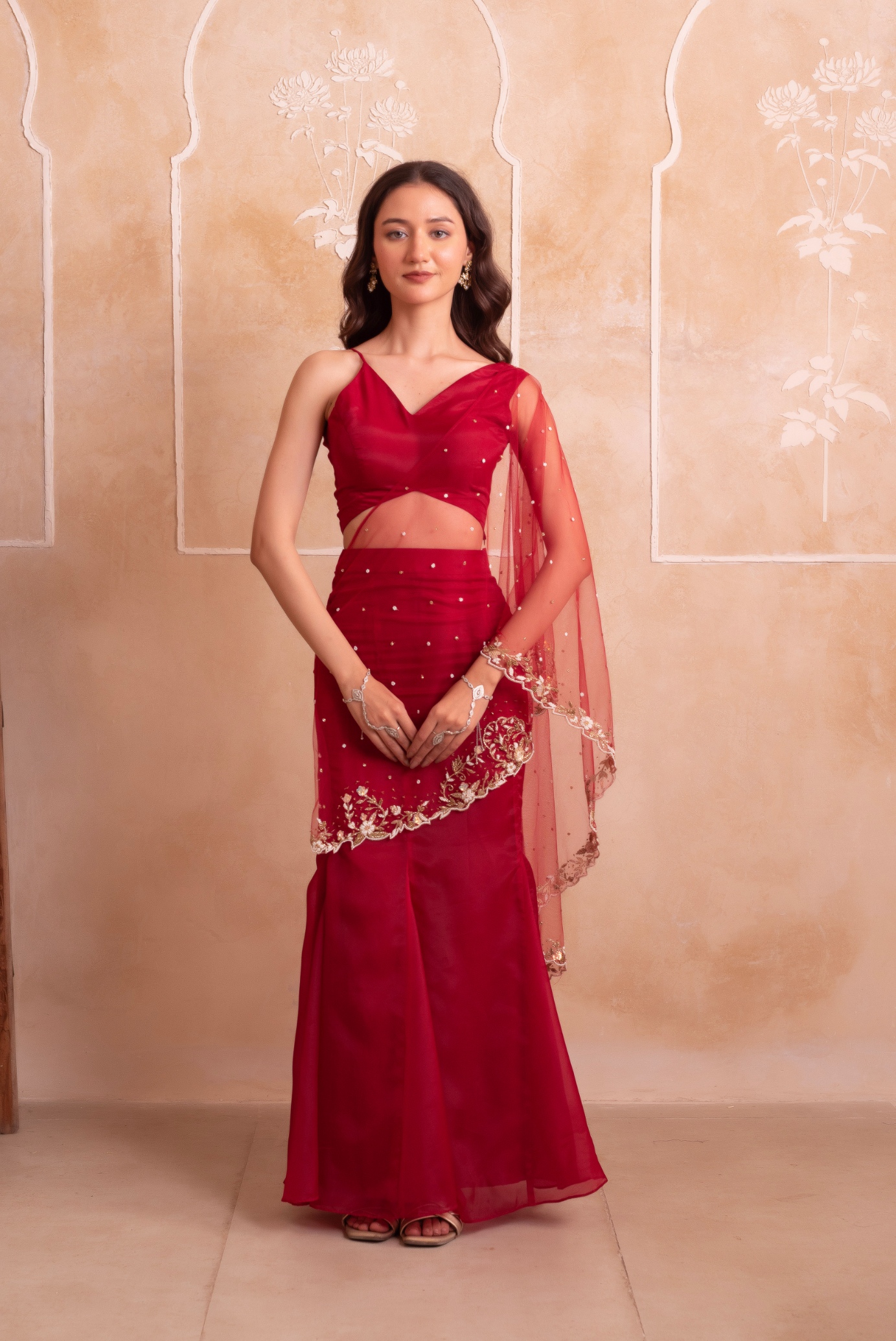 Red Dupatta Embroidered Organza Lehenga Choli