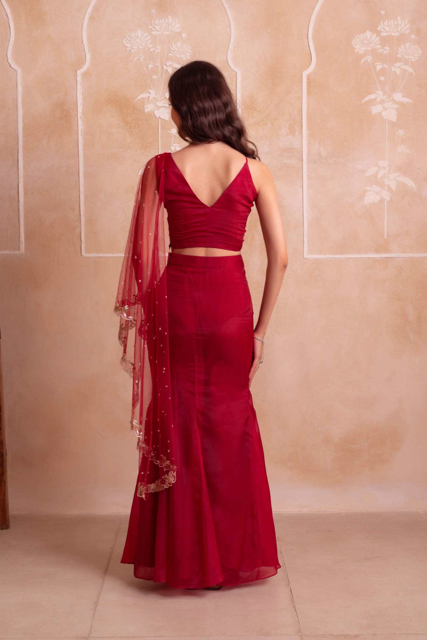 Red Dupatta Embroidered Organza Lehenga Choli — alternate view
