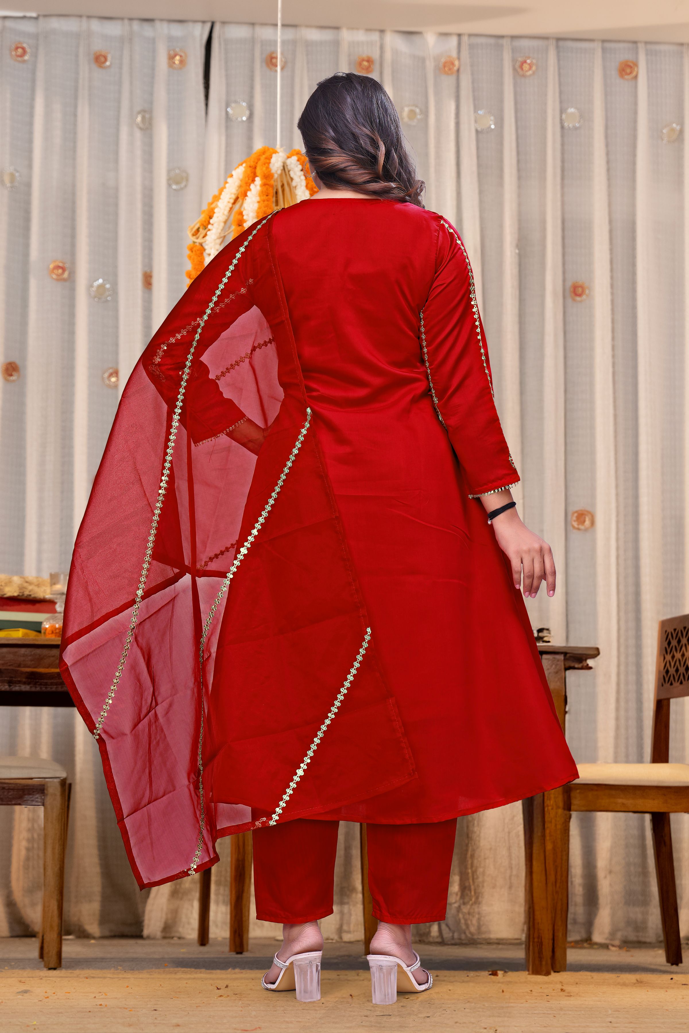 Red Embroidered Chanderi Salwar Suit — alternate view