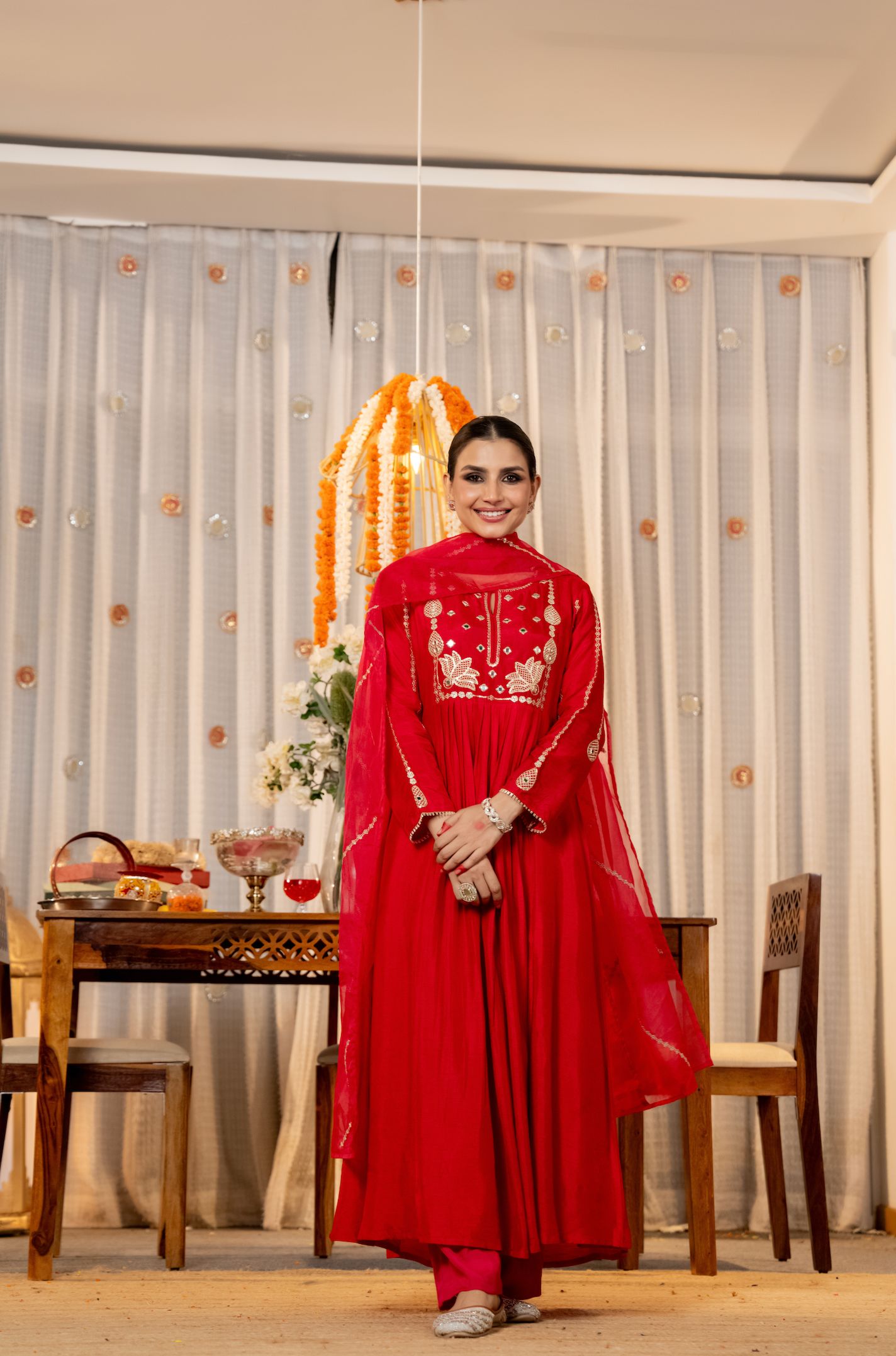 Red Embroidered Chanderi Salwar Suit