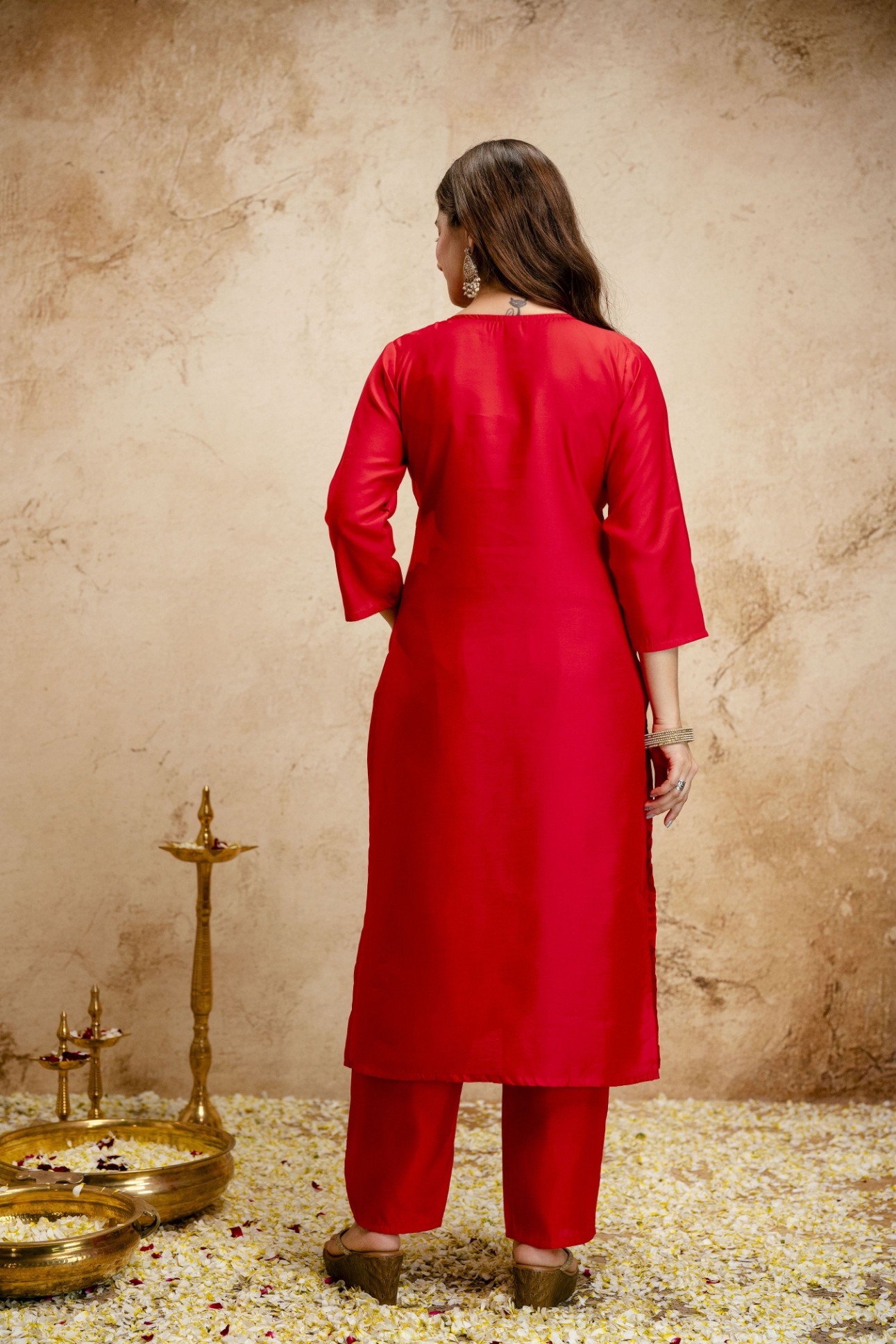 Red Embroidered Chanderi Salwar Suit — alternate view