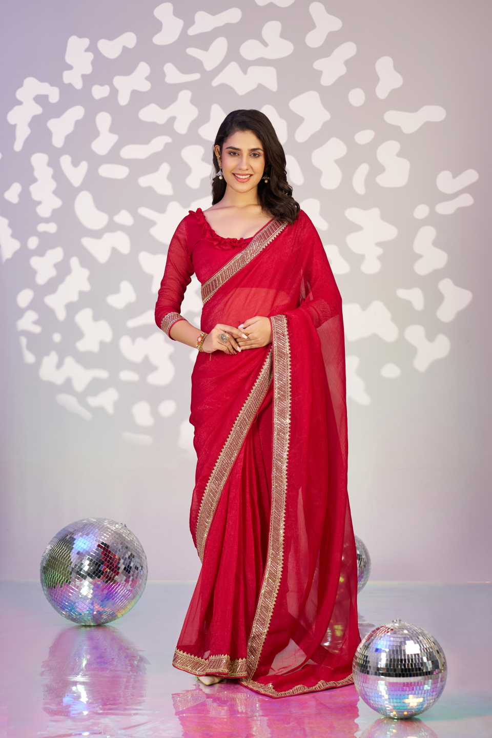 Red Embroidery Ready to Wear Saree