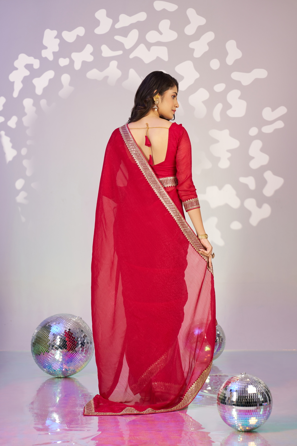Red Embroidery Ready to Wear Saree — alternate view