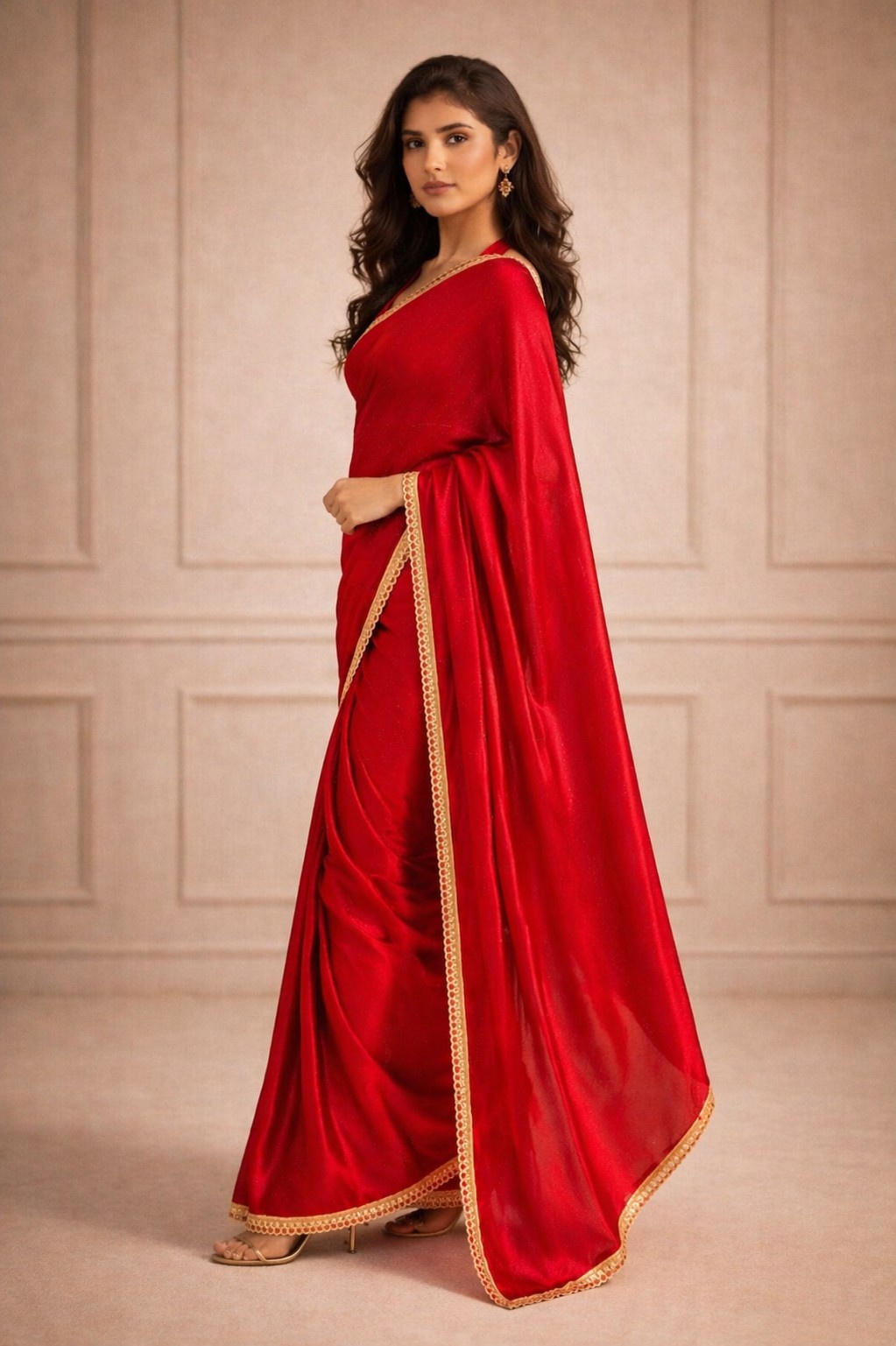 Red Fendy Ready To Wear Saree