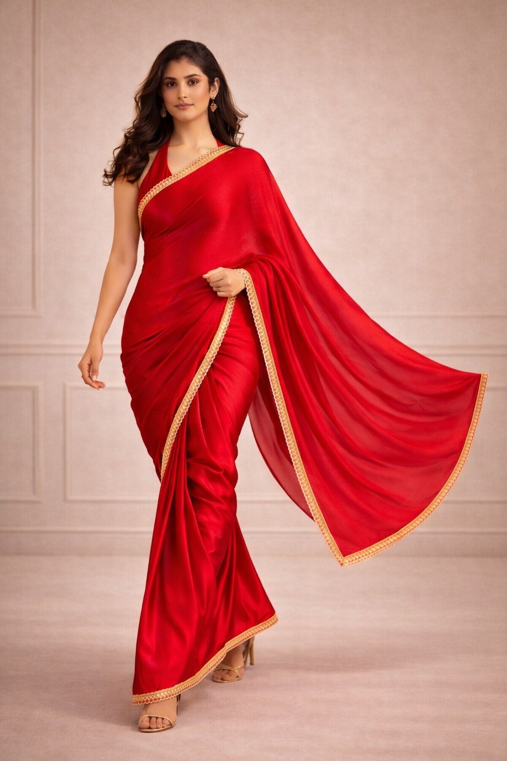 Red Fendy Ready To Wear Saree