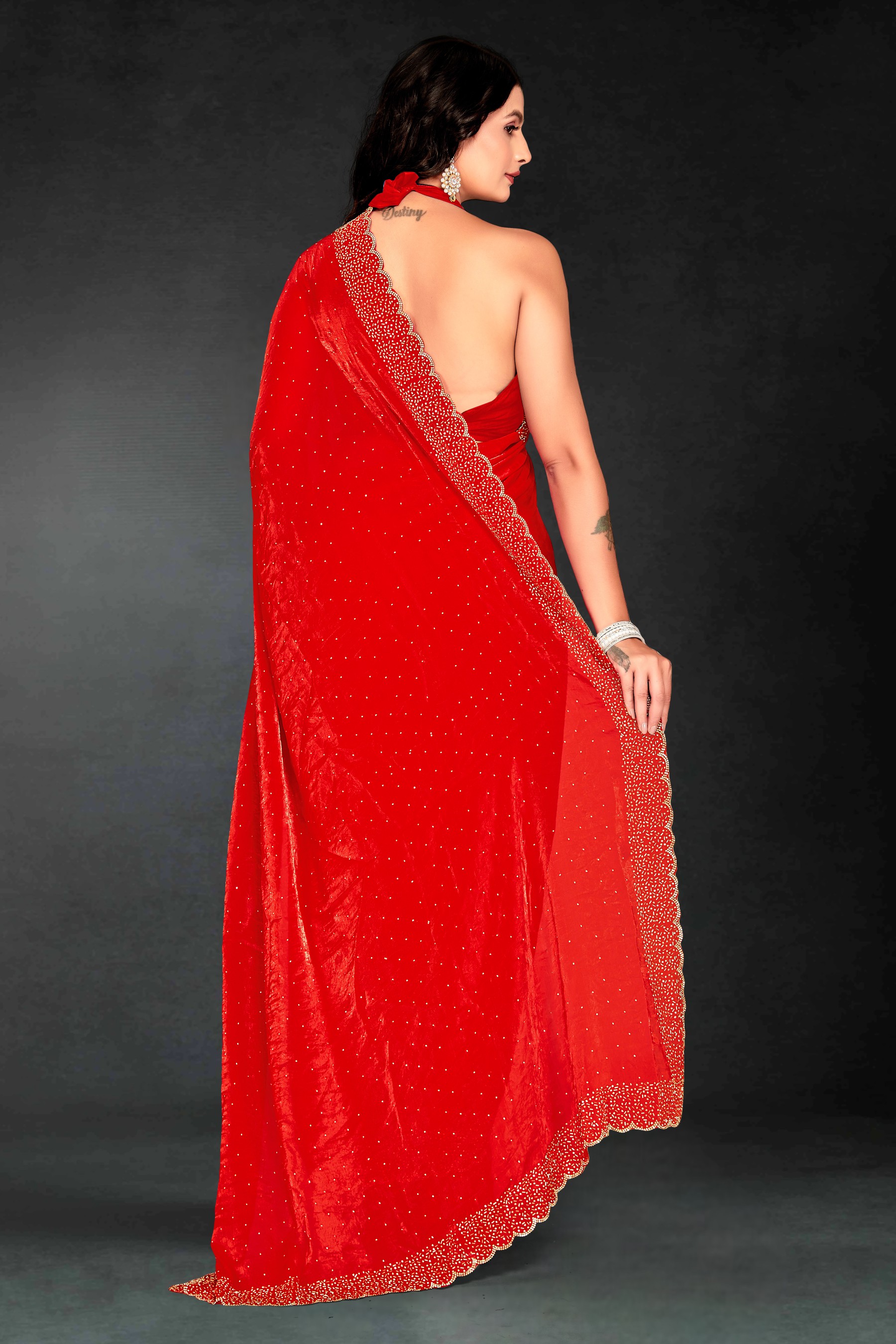 Red Fendy Silk Two Tone Cutdana Bridal Style Saree — alternate view