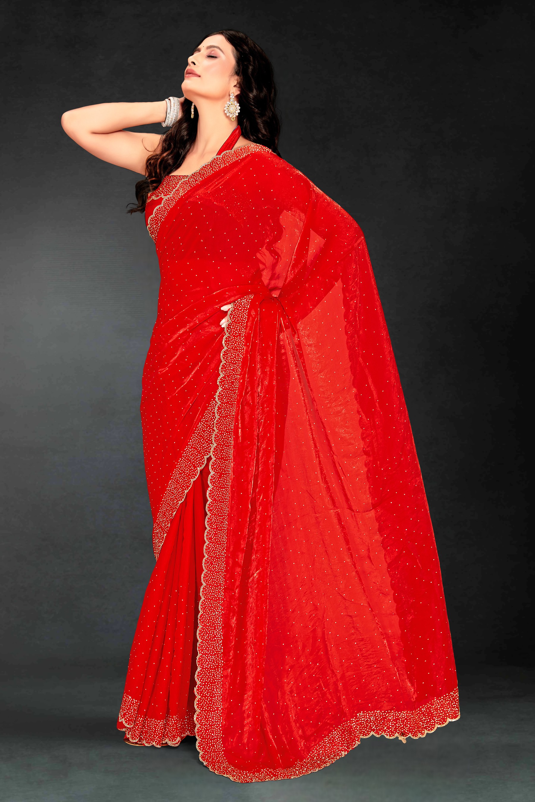 Red Fendy Silk Two Tone Cutdana Bridal Style Saree