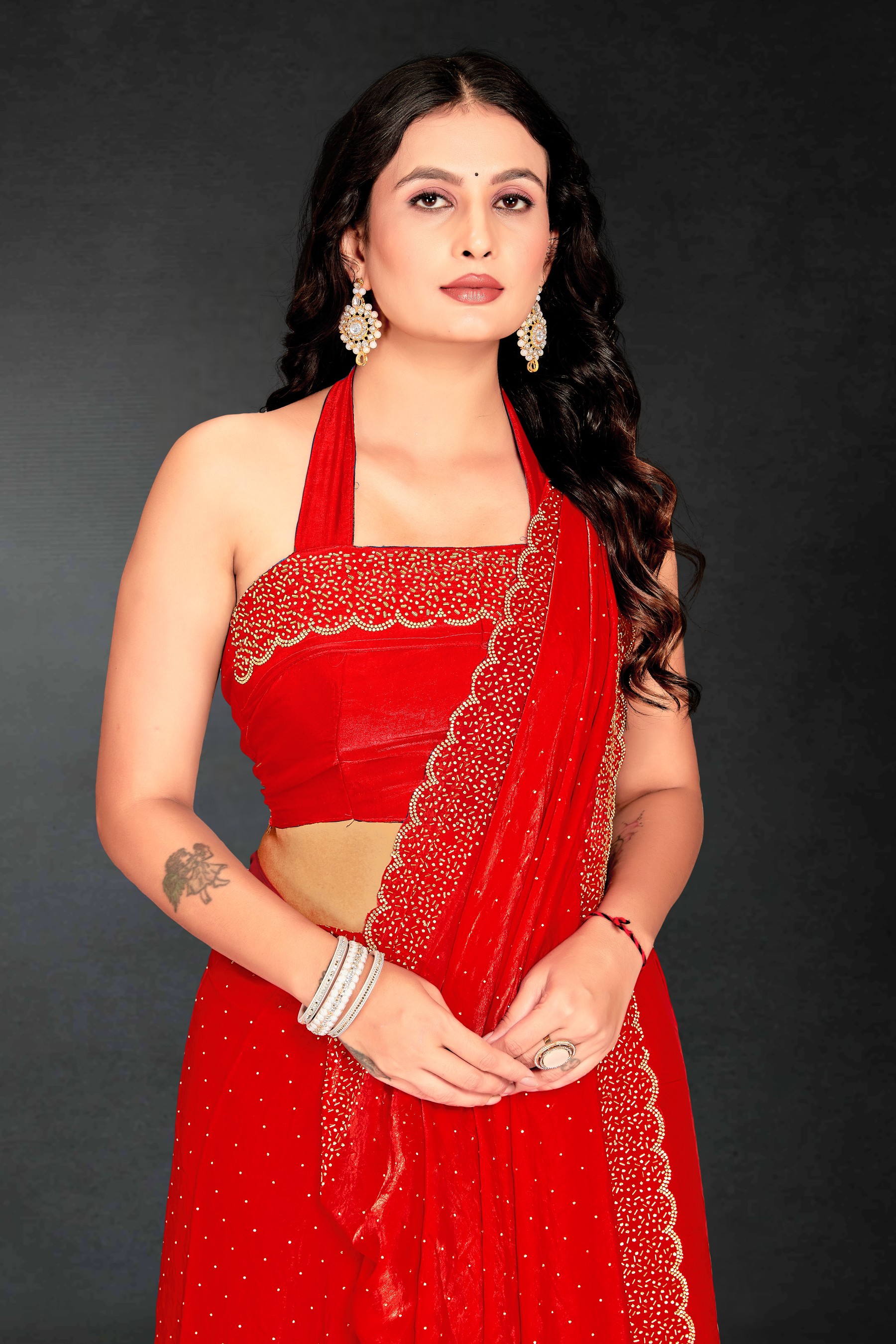 Red Fendy Silk Two Tone Cutdana Bridal Style Saree