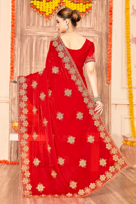 Red Fendy Silk Zari Siroski Saree — alternate view